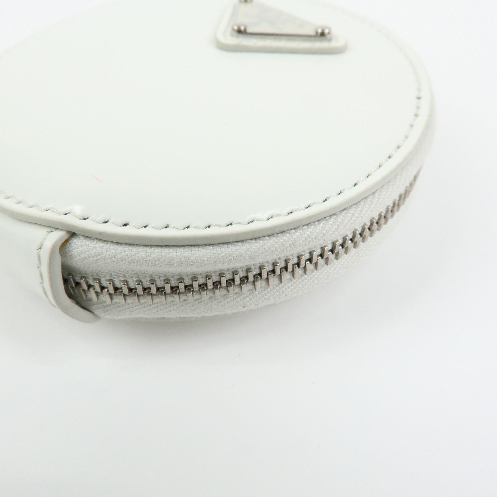 PRADA Triangle Logo Leather Mini Pouch Coin Case White 1TL431