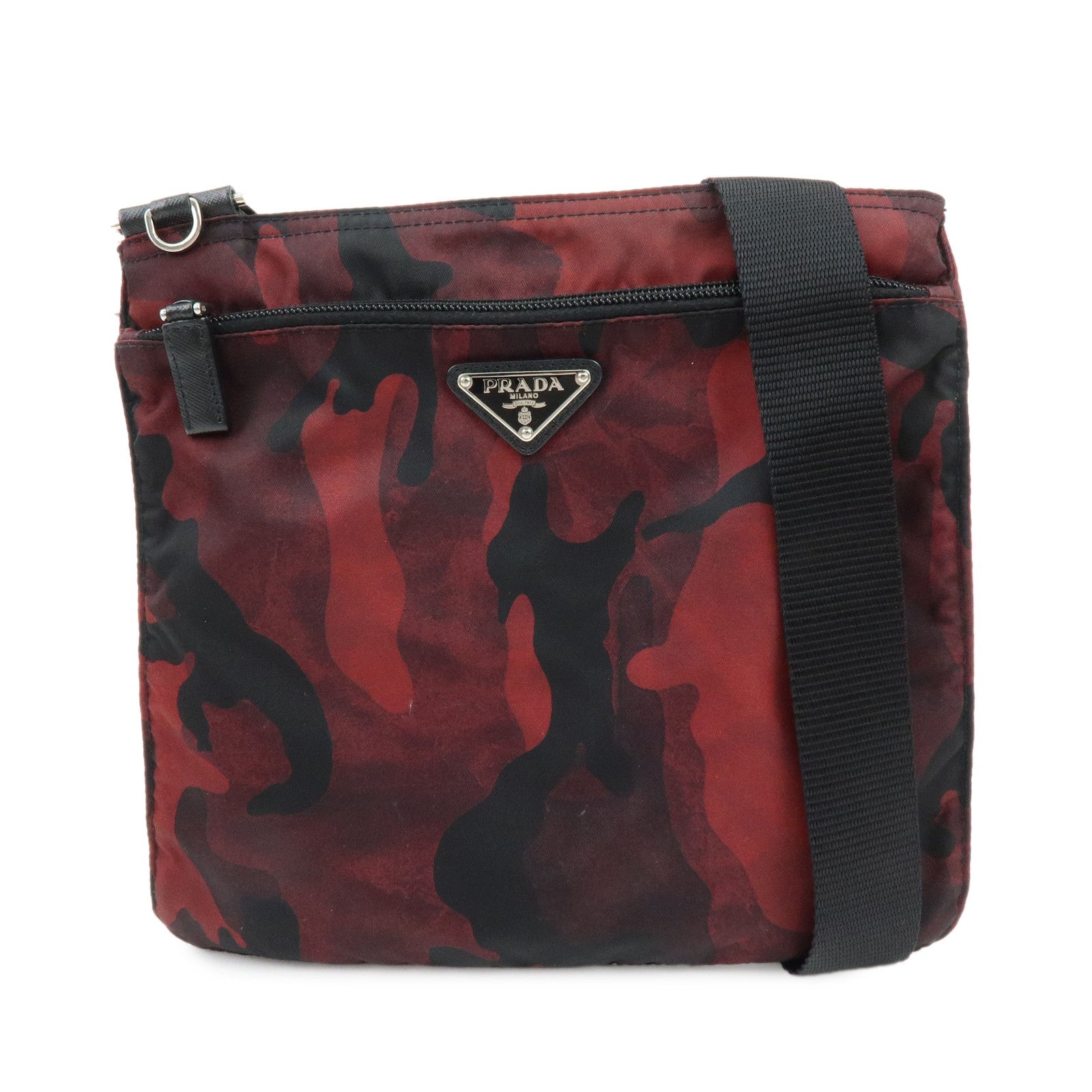 PRADA Triangle Logo Nylon Shoulder Crossbody Bag Camouflage Red BT0978