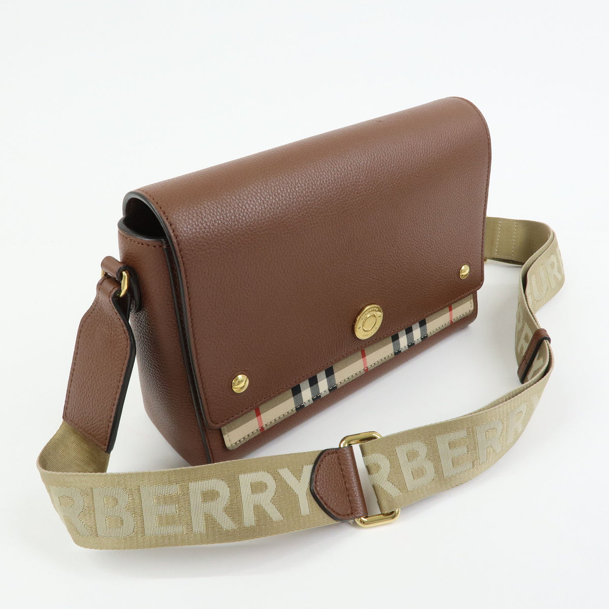 BURBERRY Nova Plaid Leather Canvas Shoulder Bag Crossbody Bag Brown