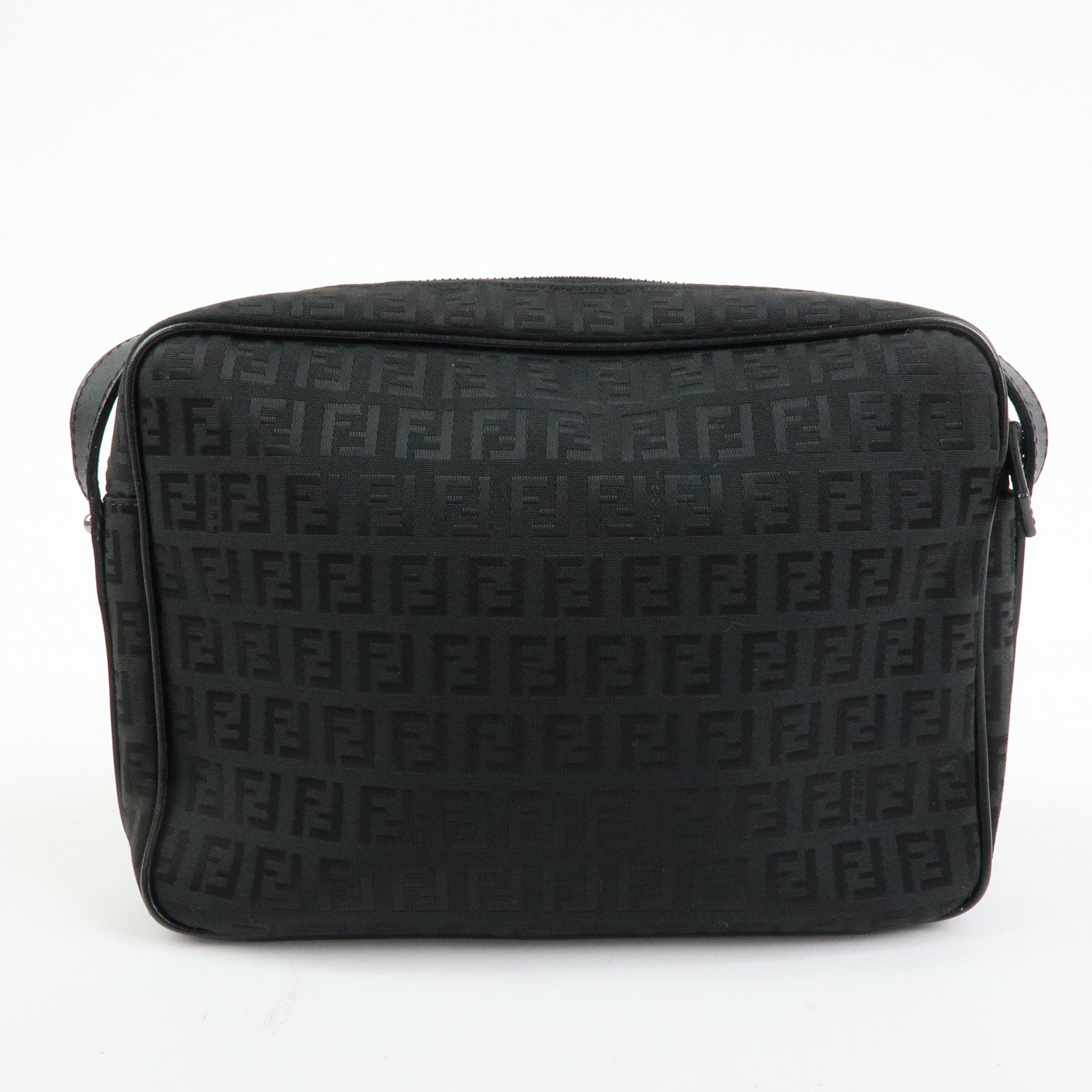FENDI Zucchino Jacquard Canvas Leather Shoulder Bag Black 8BT117