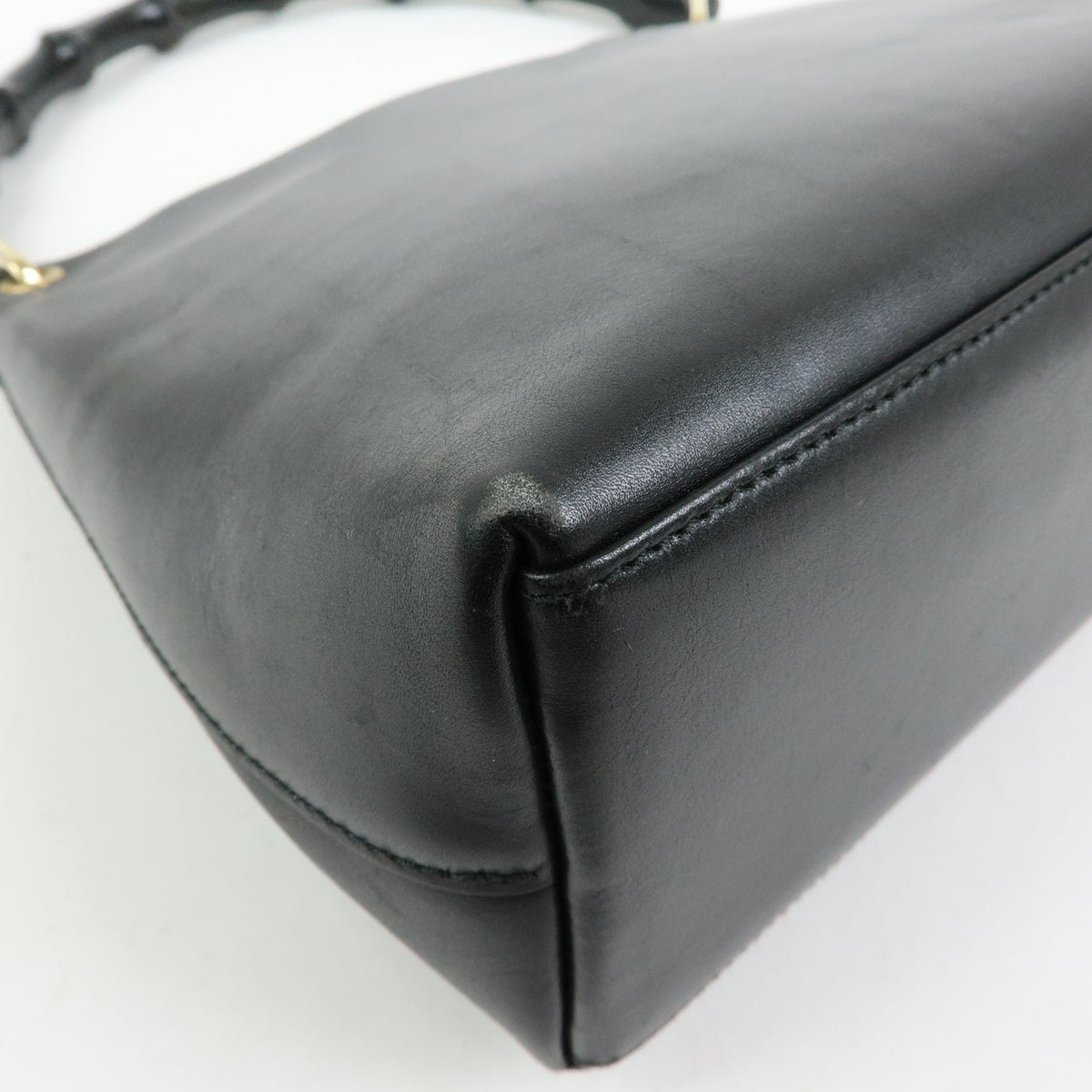 GUCCI Bamboo Leather Shoulder Bag Hand Bag Black 001.2058.1883.0
