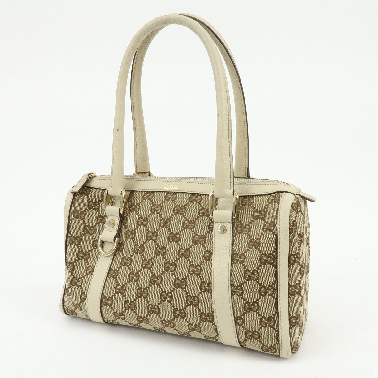 GUCCI Abbey GG Canvas Leather Boston Hand Bag Beige Ivory 130942