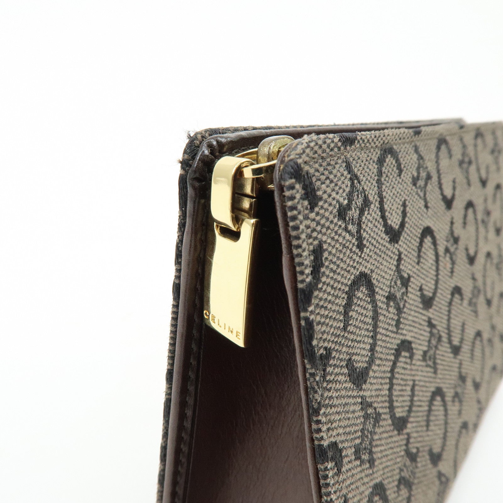 CELINE C Macadam Canvas Mini Cosmetic Pouch Makeup Bag Brown