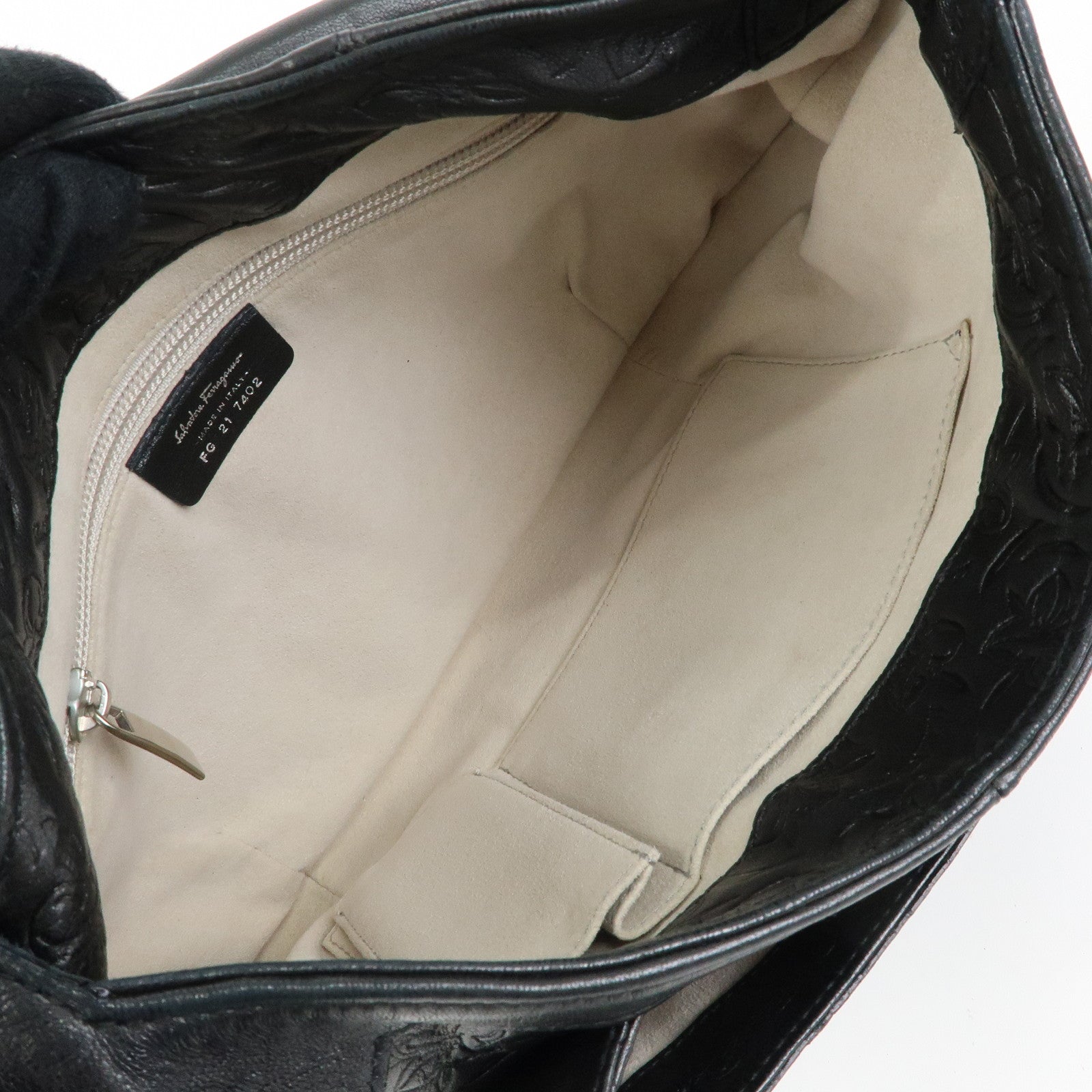 Ferragamo Gancini Embossed Flower Leather Shoulder Bag Black