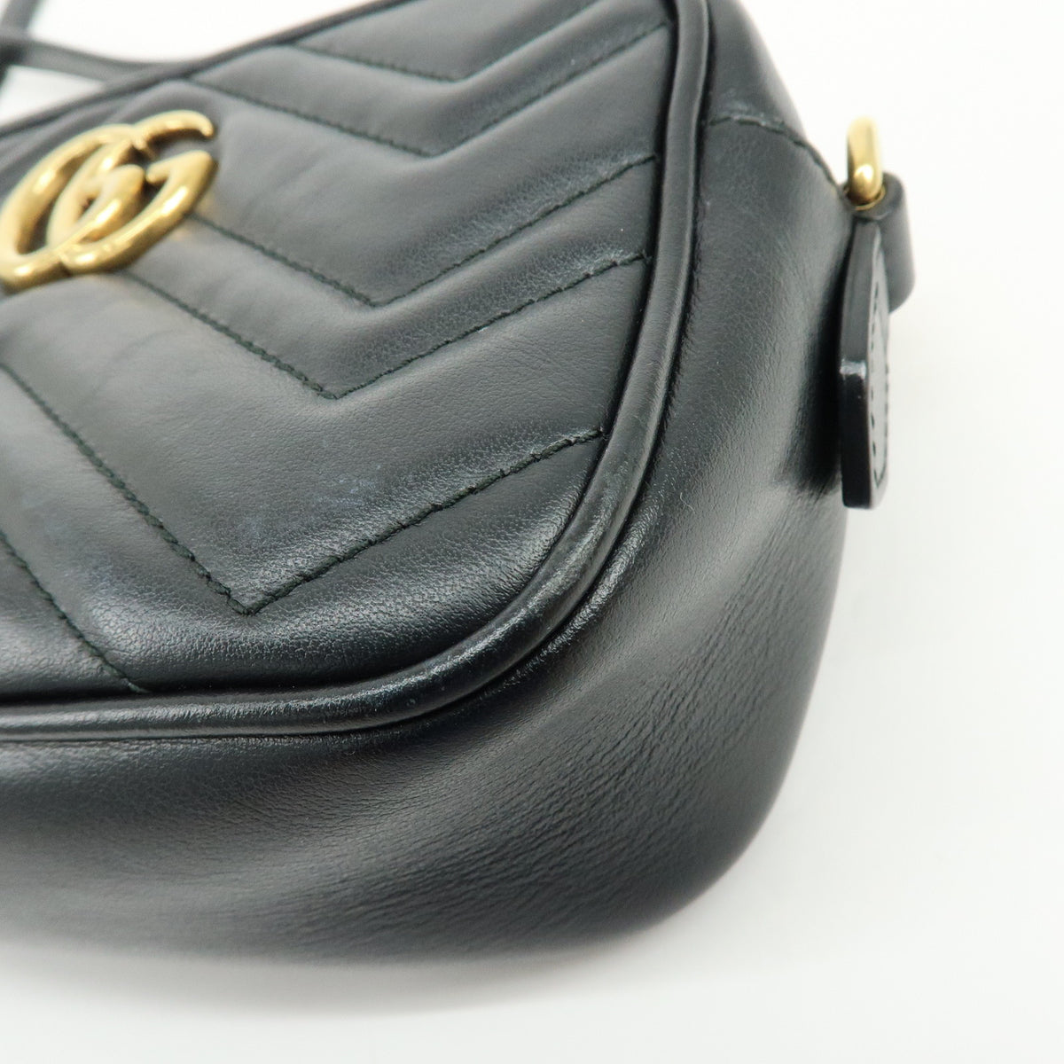 GUCCI GG Marmont Leather Chevron Shoulder Crossbody Bag Black 448065