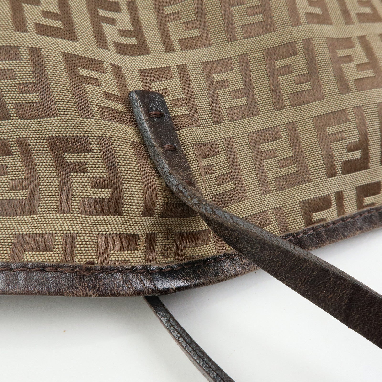 FENDI ZUcchino Canvas Leather Tote Bag Shoulder Bag Brown 8BH005