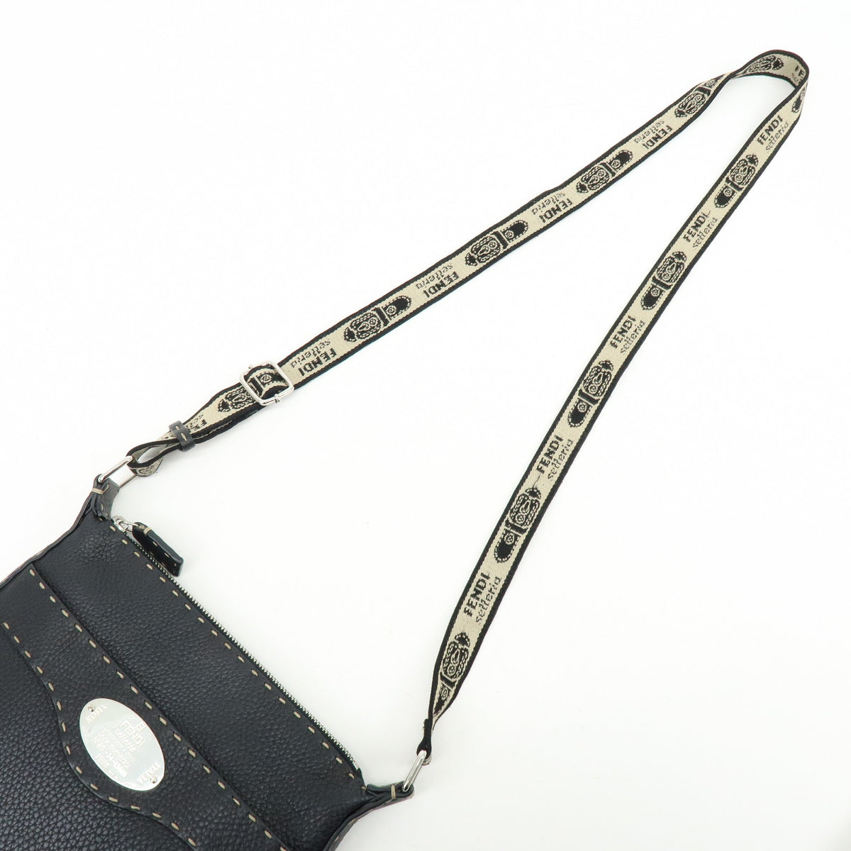 FENDI Selleria Leather Canvas Shoulder Bag Crossbody Bag Black 8BT092