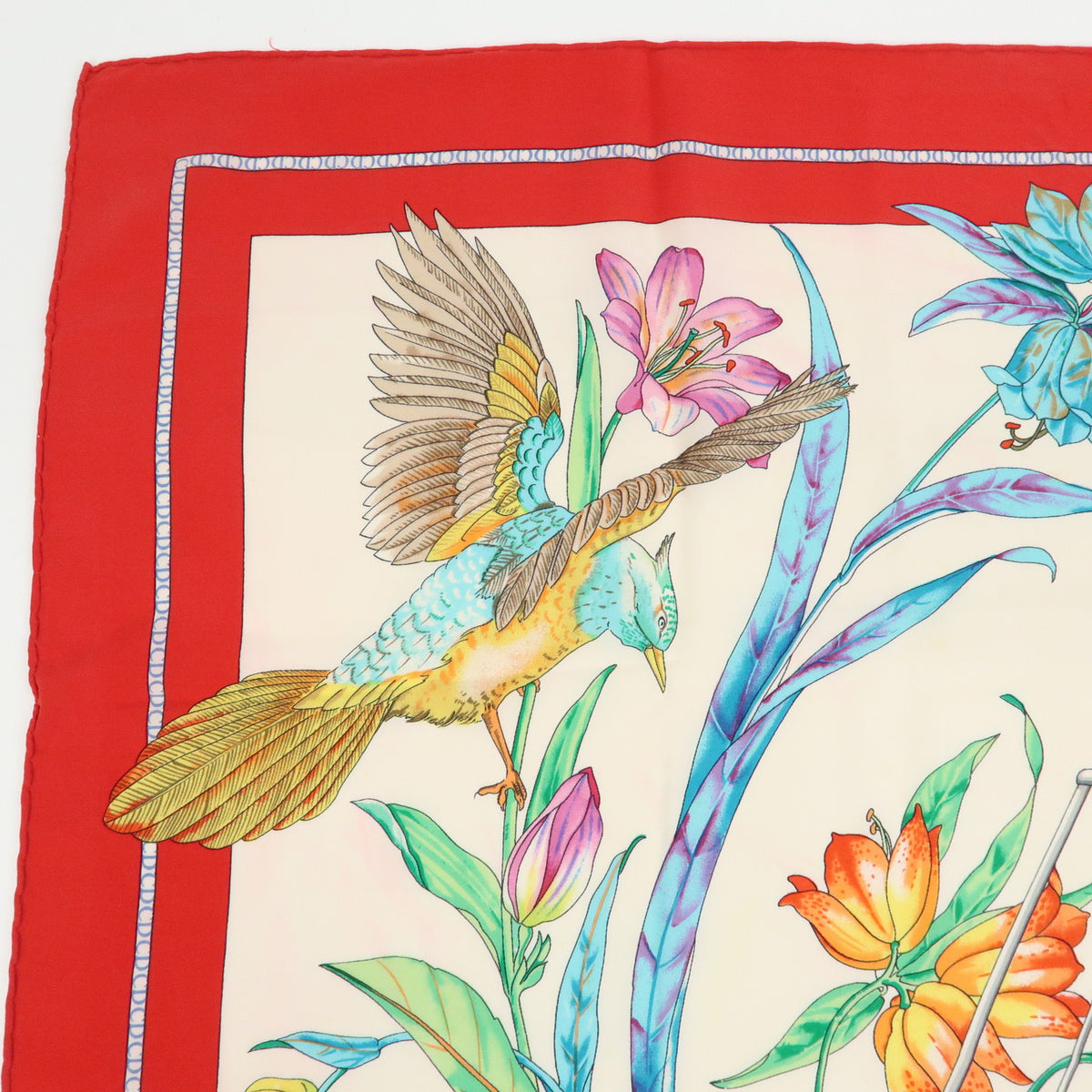Christian Dior Lot of 3 Silk 100% Scarf Trotter Flower Navy Beige Red