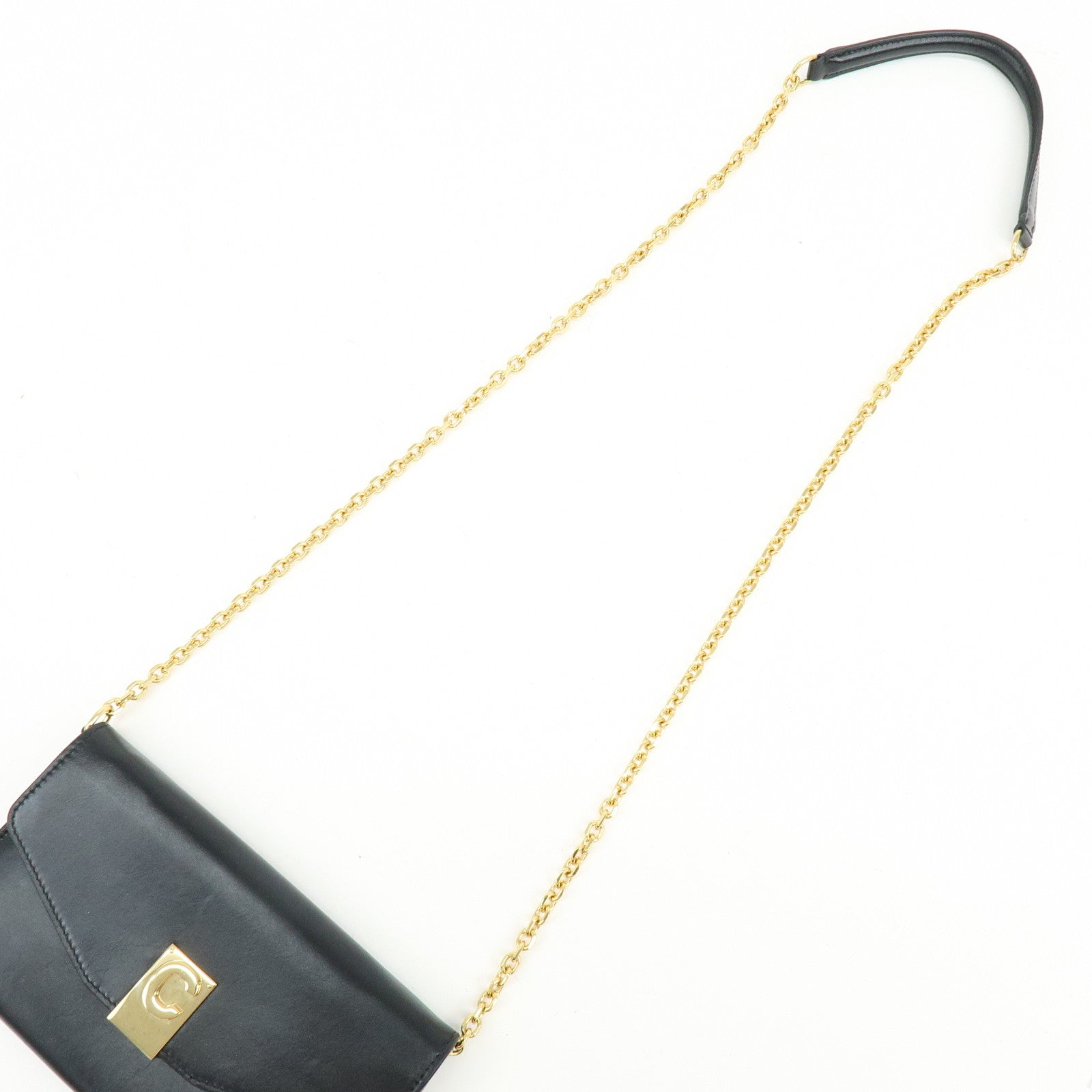 CELINE C Logo Leather Chain Long Flap Wallet Black