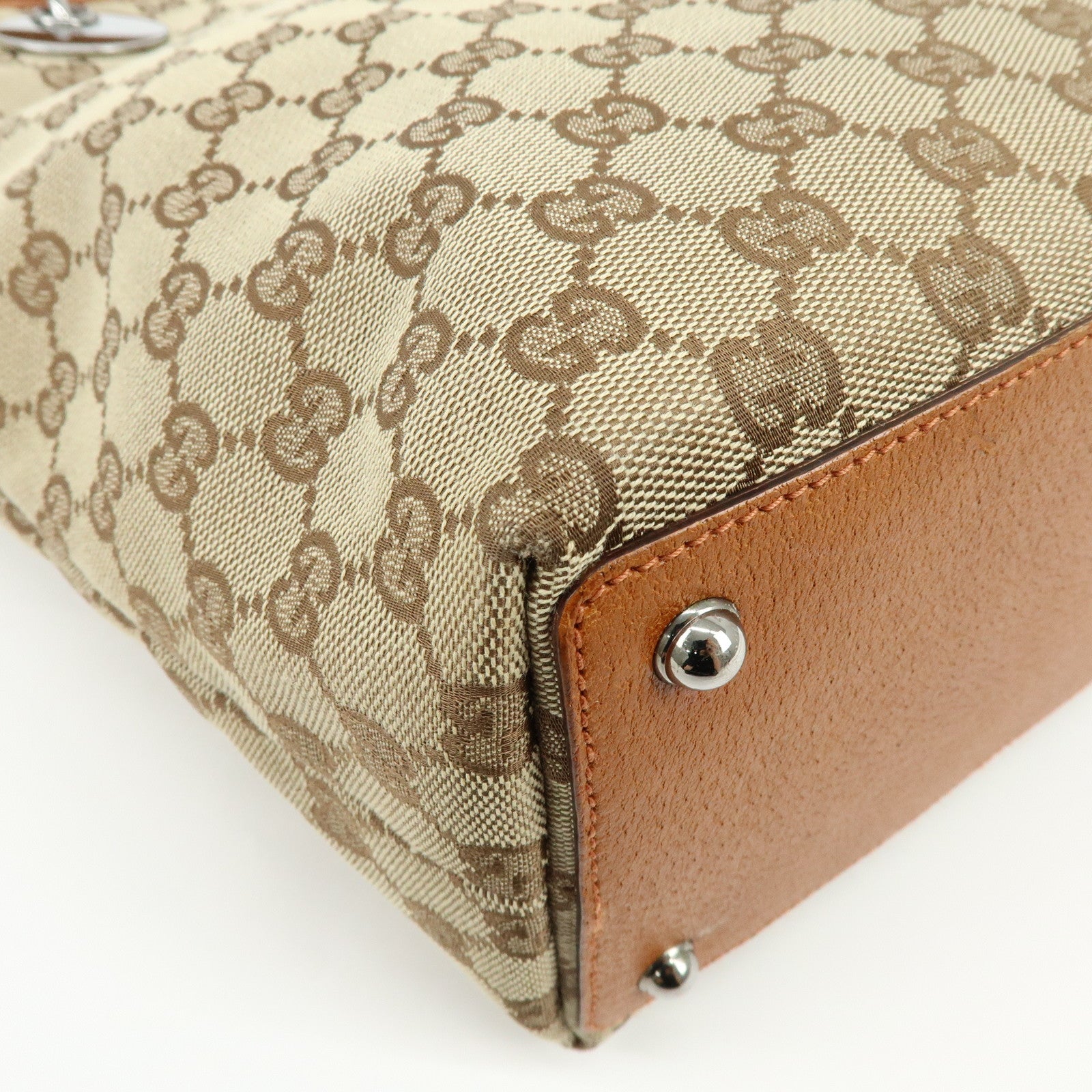 GUCCI GG Canvas Leather Tote Bag Shoulder Bag Beige Orange 120836