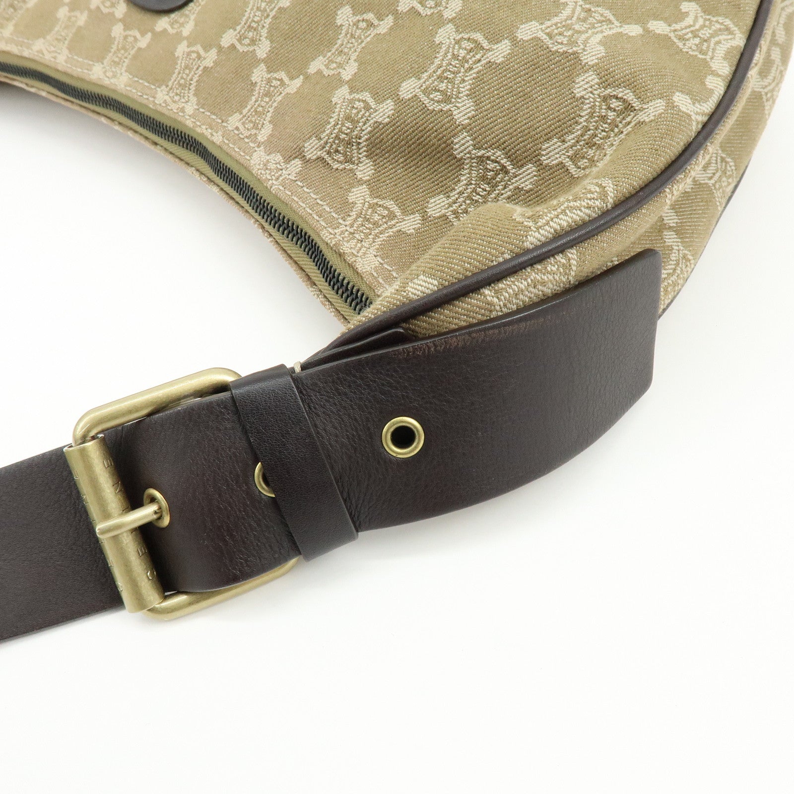 CELINE Macadam Canvas Leather Shoulder Bag Crossbody Bag Beige