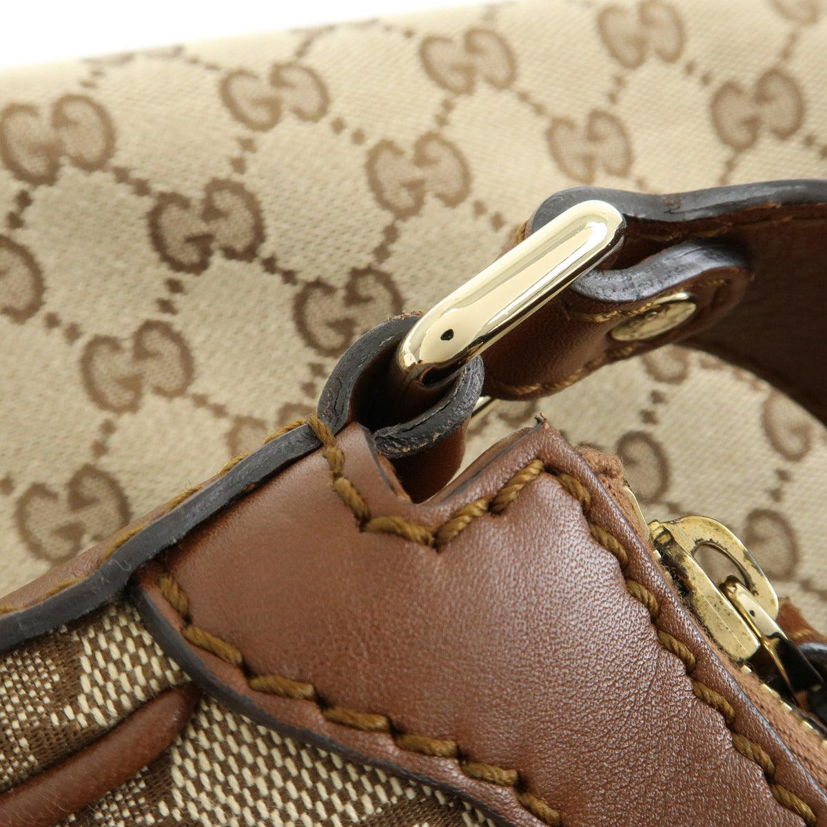 GUCCI Sukey Interlocking G GG Canvas Leather Shoulder Bag Beige 232955