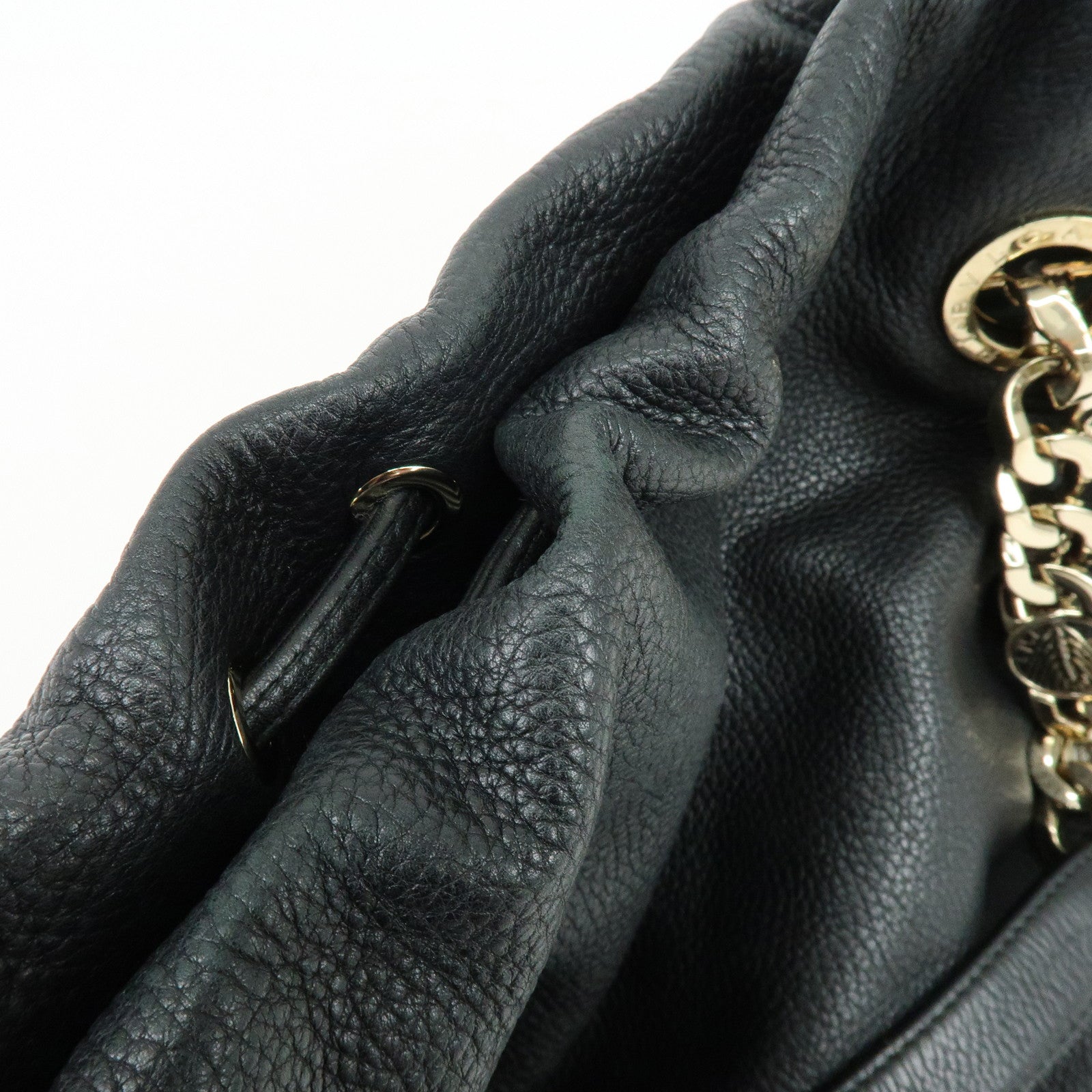 BVLGARI Monete Leather Chain 2Way Bag Shoulder Bag Black Gold