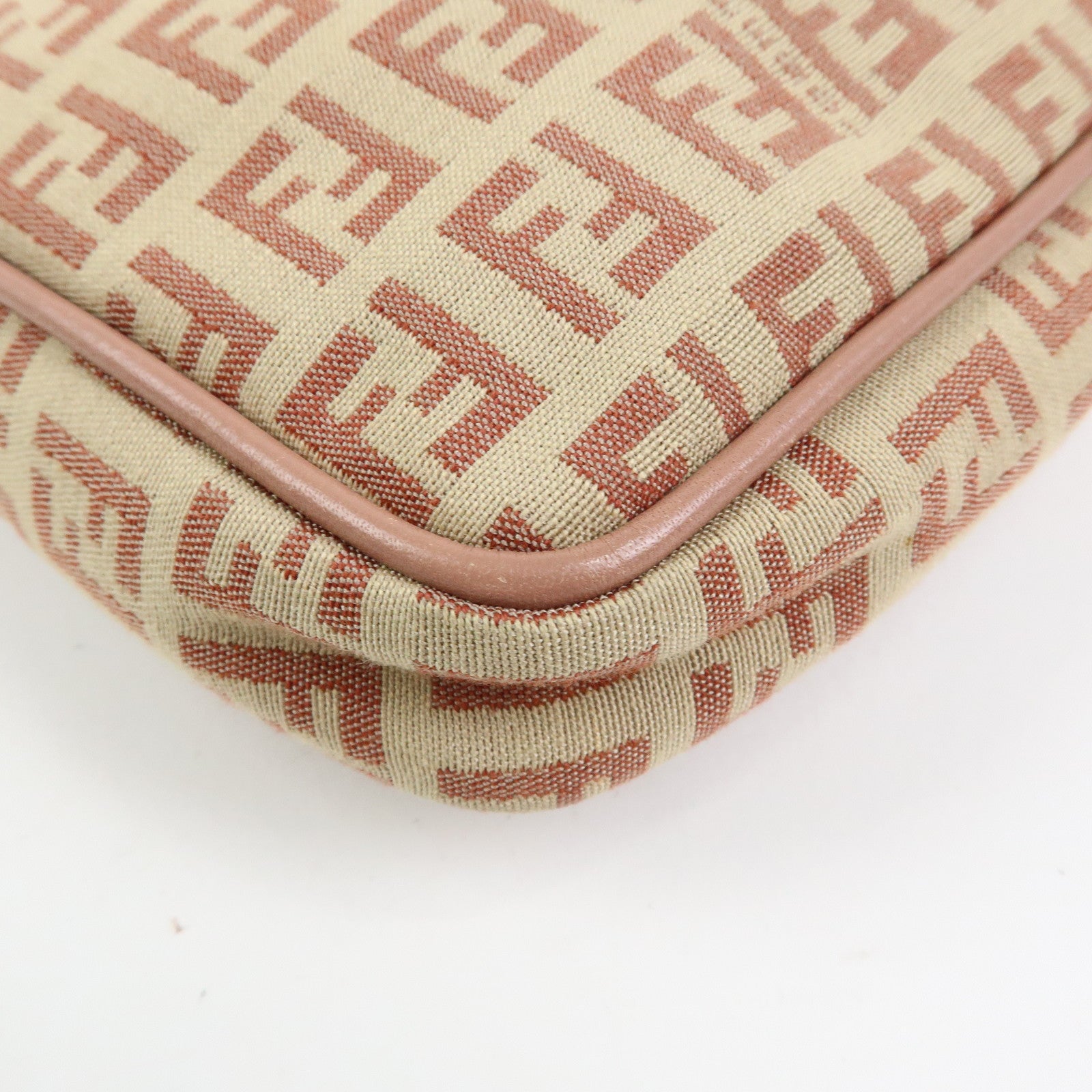 FENDI Zucchino Canvas Leather Shoulder Crossbody Bag Beige Pink 8BT053