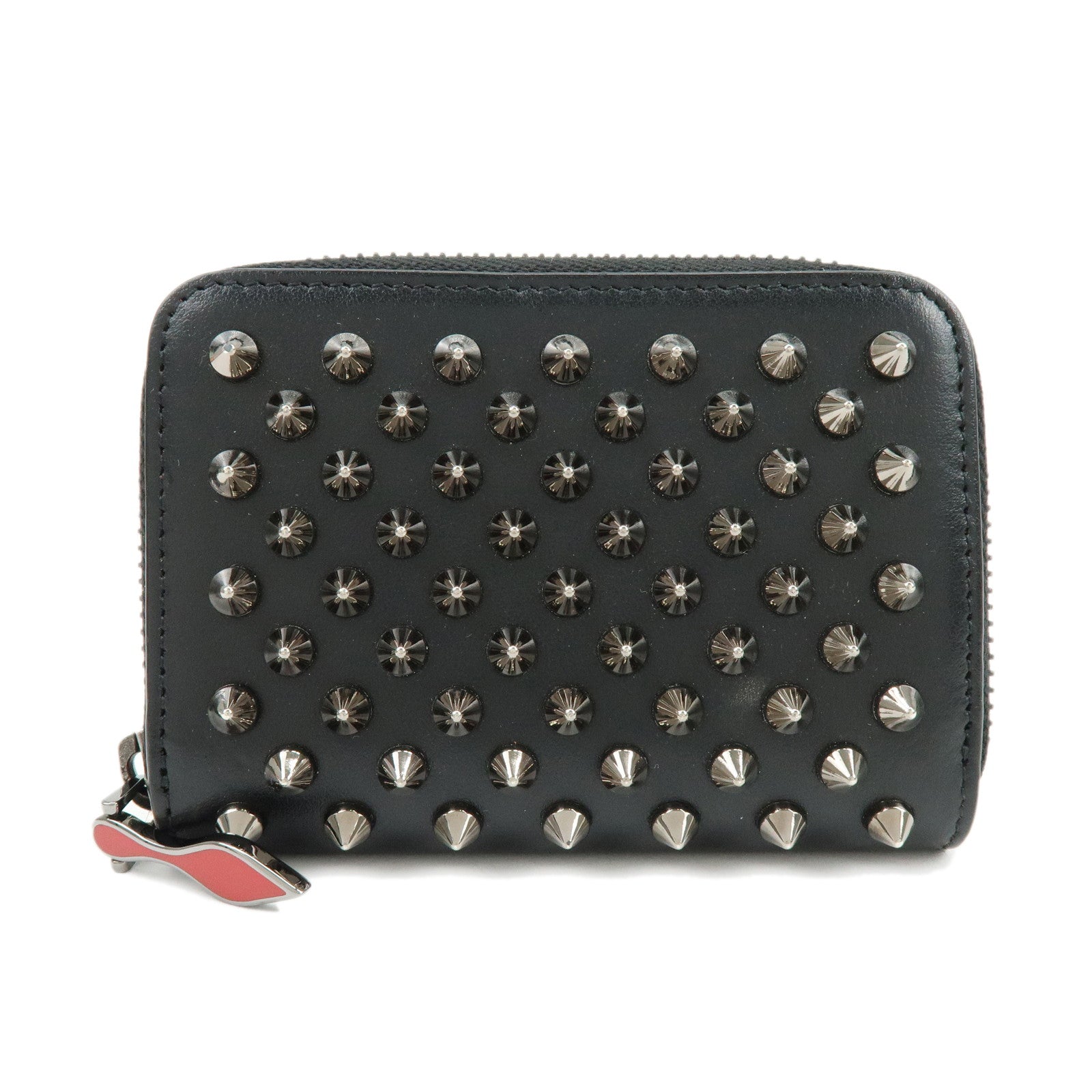Christian Louboutin Leather Studs Compact Wallet Coin Case Black