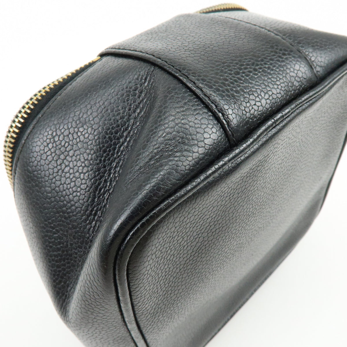 CHANEL COCO Mark Caviarskin Cosmetic Pouch Makeup Case Black