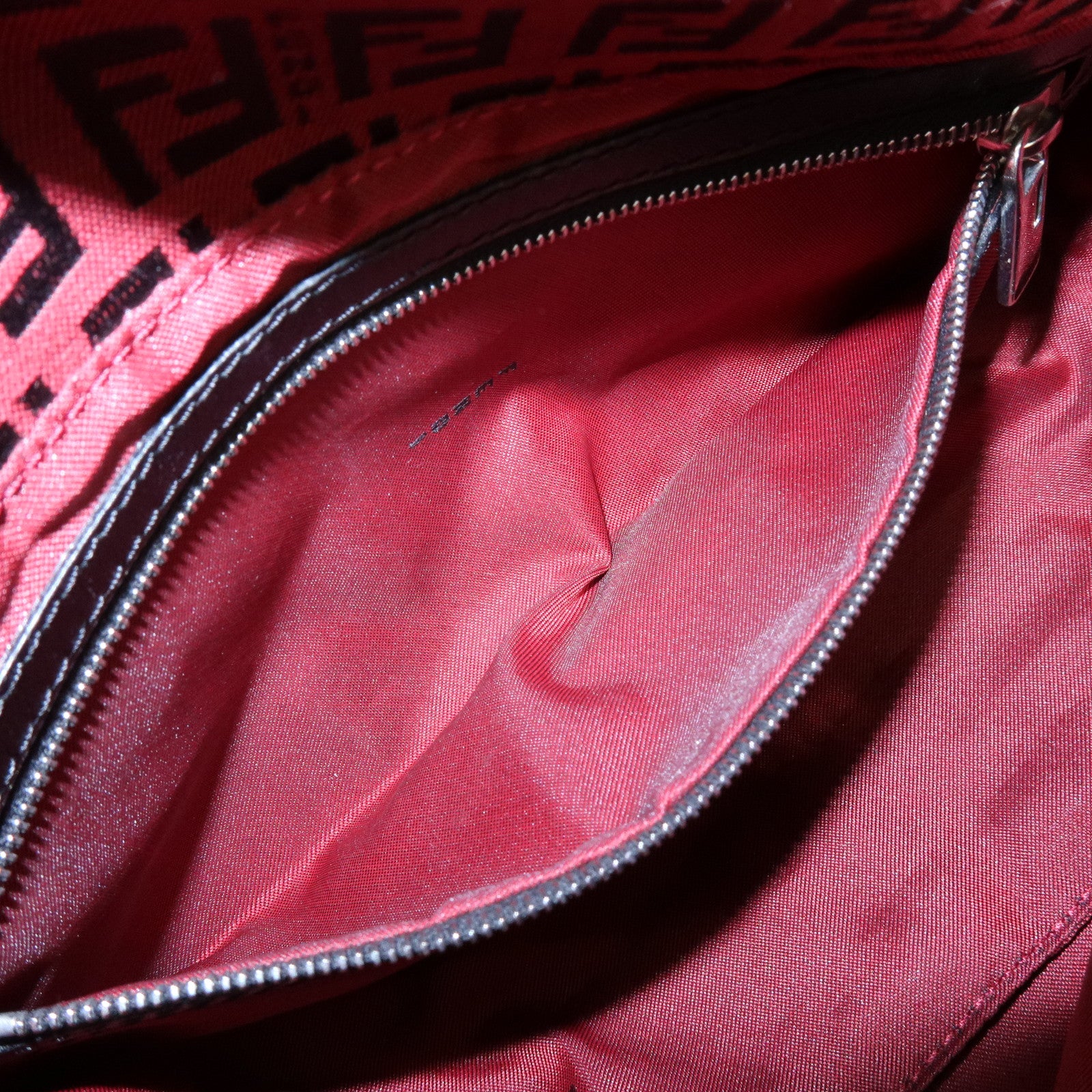 FENDI Mamma Baguette Zucchino Canvas Leather Shoulder Bag Red 8BR003