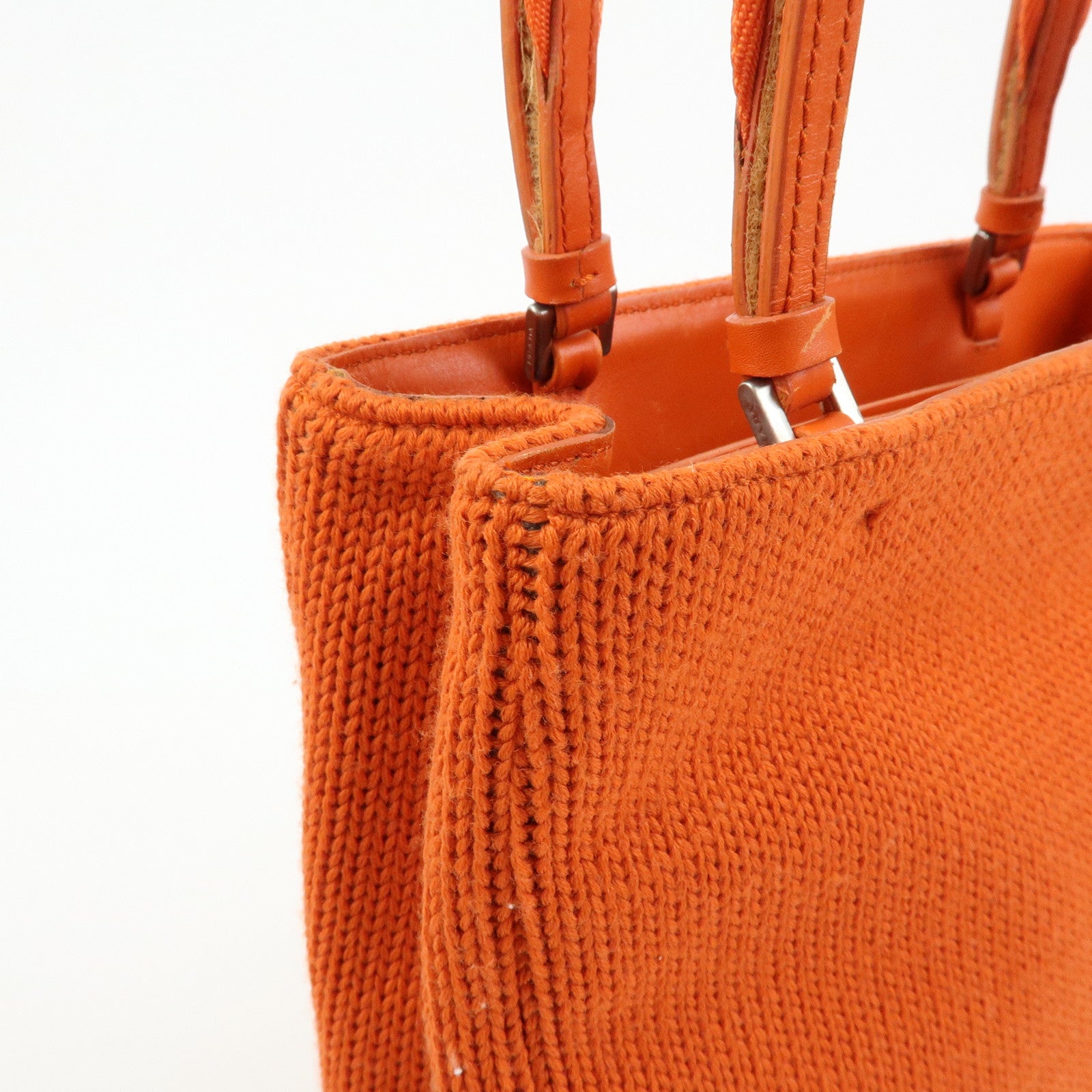 PRADA Triangle Log Wool Leather Hand Bag Shoulder Bag Orange