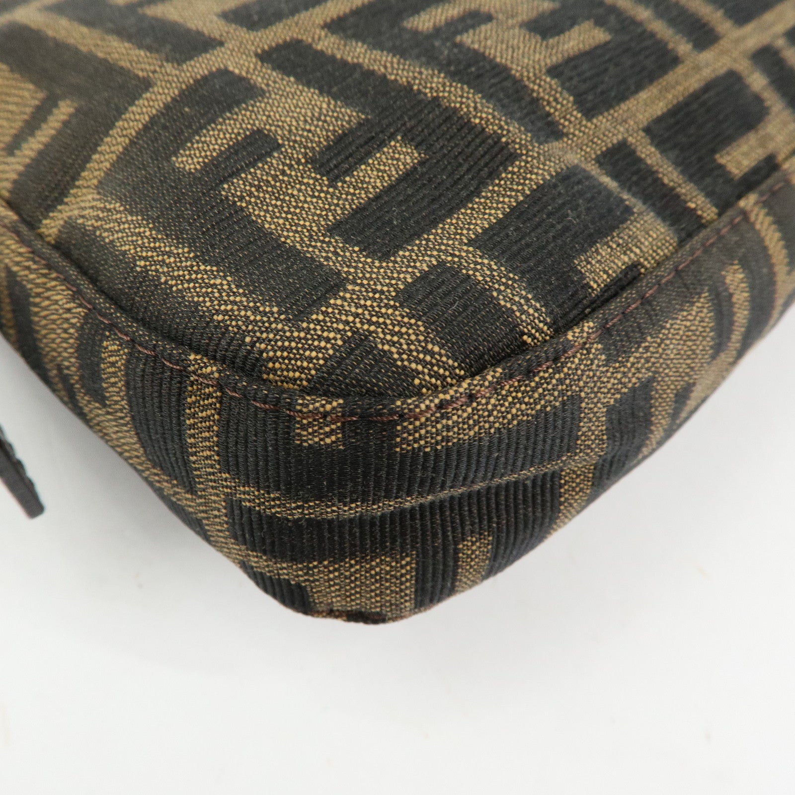FENDI Mamma Baguette Zucca Canvas Leather Shoulder Bag Brown 26424