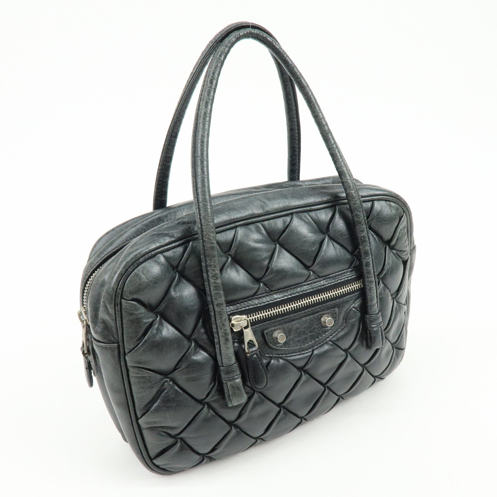 BALENCIAGA The Matelasse Leather Hand Bag Mini Boston Bag 182089