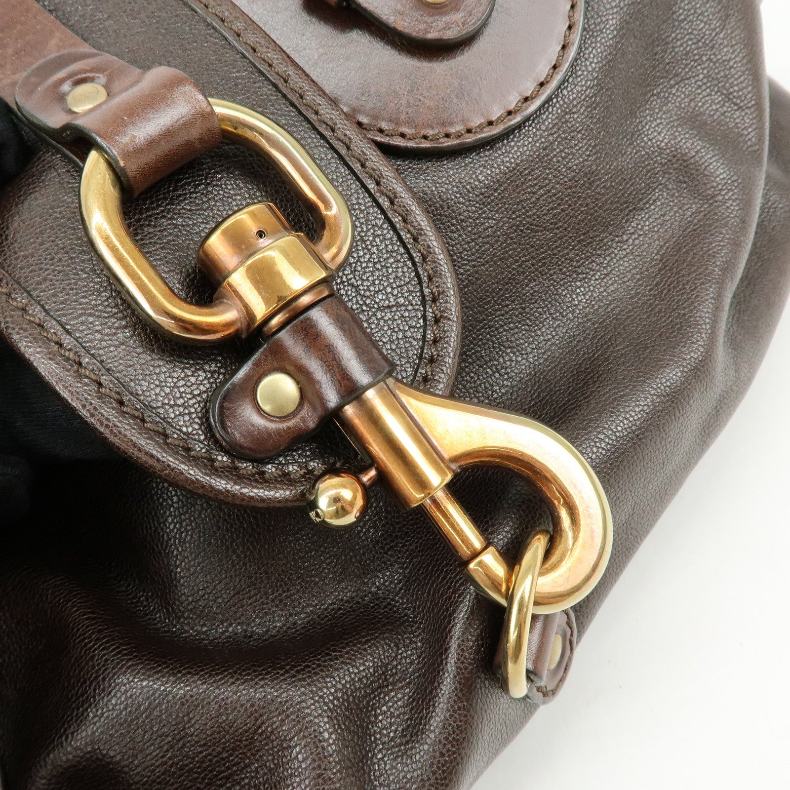 Chloe Kerala Leather Hand Bag Satchel Bag Brown Gold
