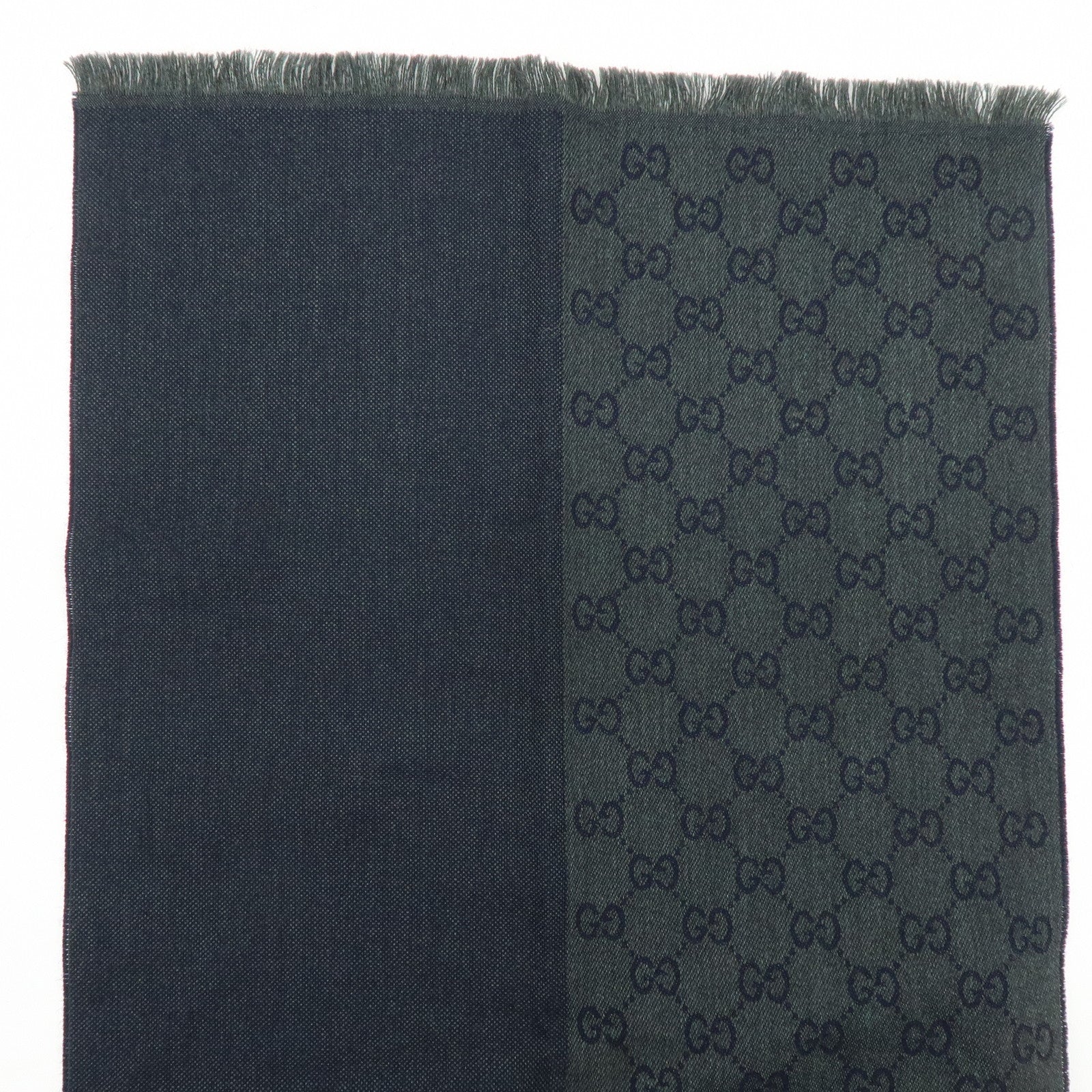 GUCCI GG Monogram Wool100% Scarf Stole Navy Dark Green