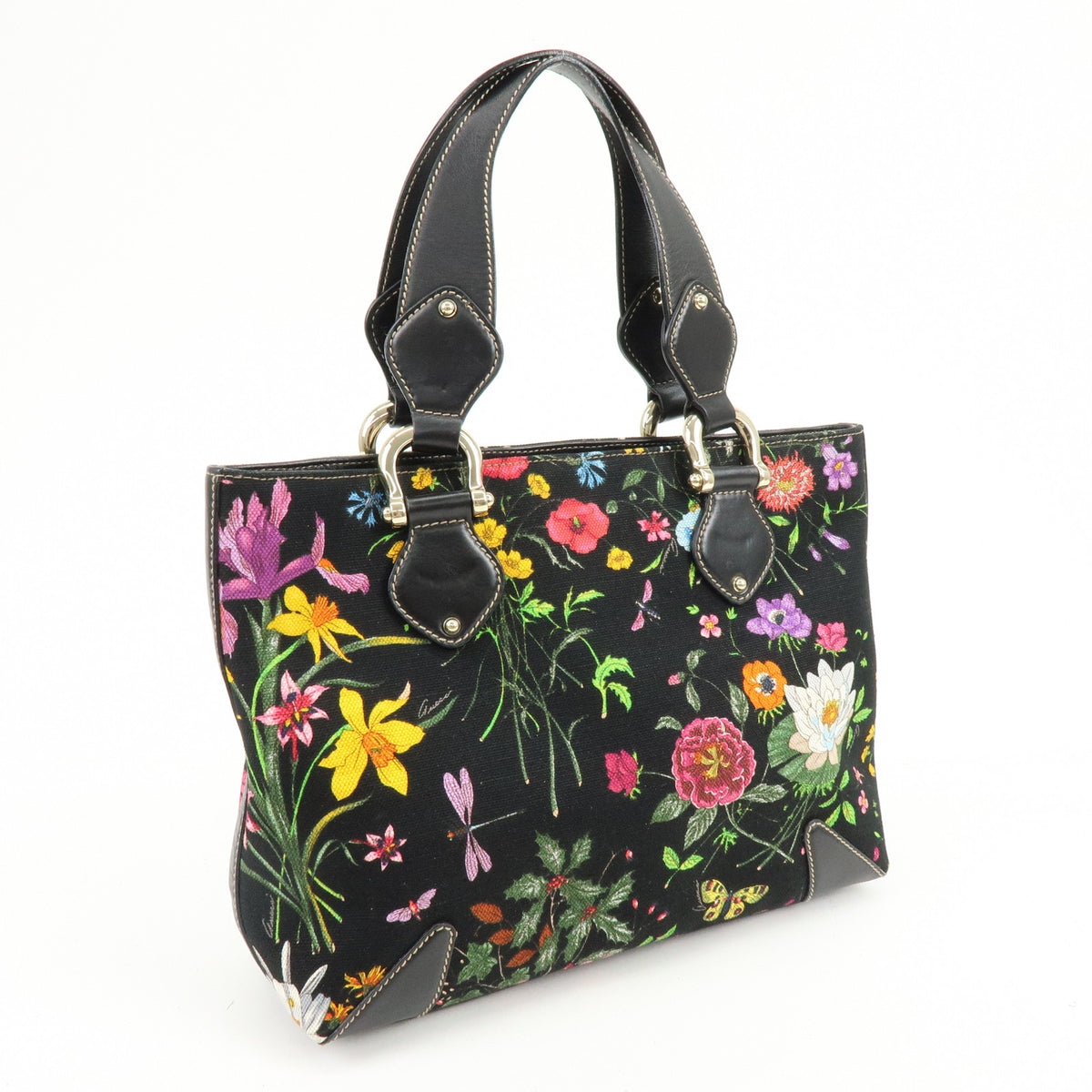 GUCCI Flora Jacquard Leather Tote Bag Hand Bag Multicolor 153024
