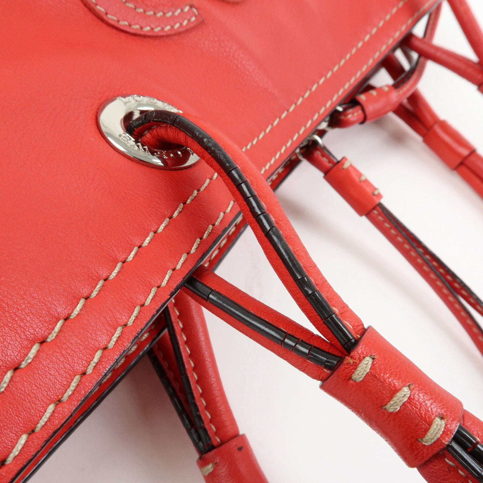LOEWE Anagram Leather Tote Bag Hand Bag Shoulder Bag Red