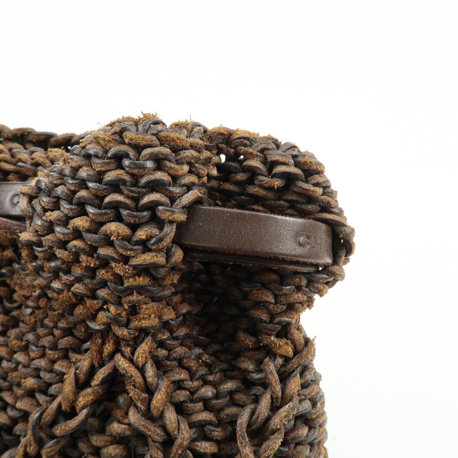 CHANEL Braided Leather Drawstring Shoulder Bag Brown