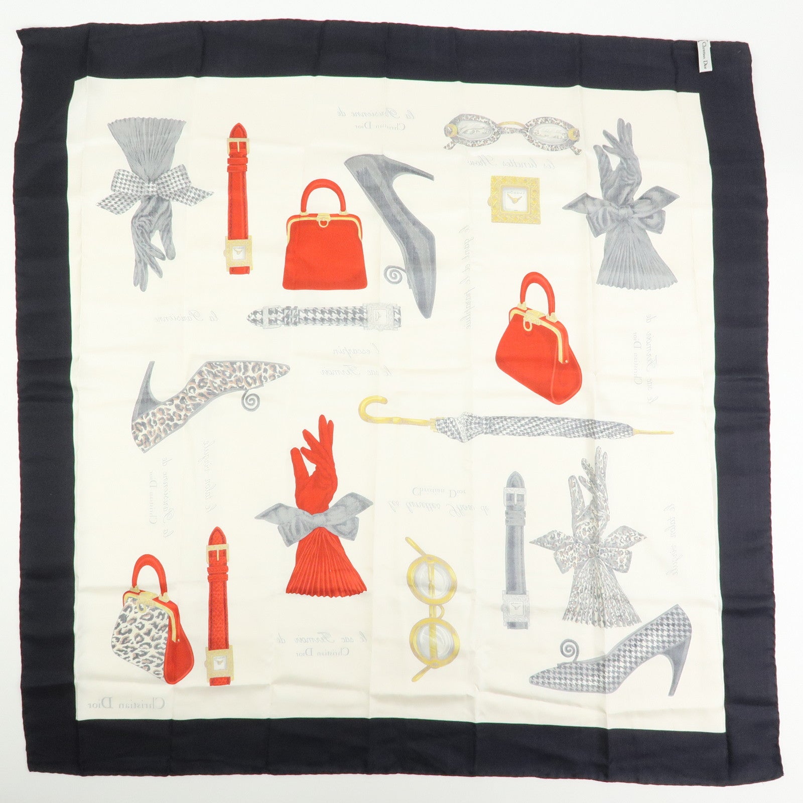 Christian Dior Silk 100% Scarf Parisian Accessories White Black
