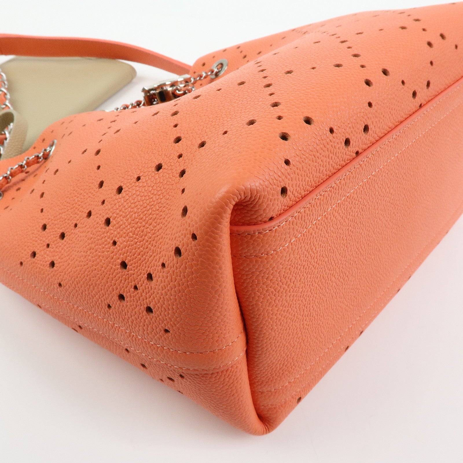 CHANEL COCO Mark Caviarskin Chain Shoulder Bag Hand Bag Orange