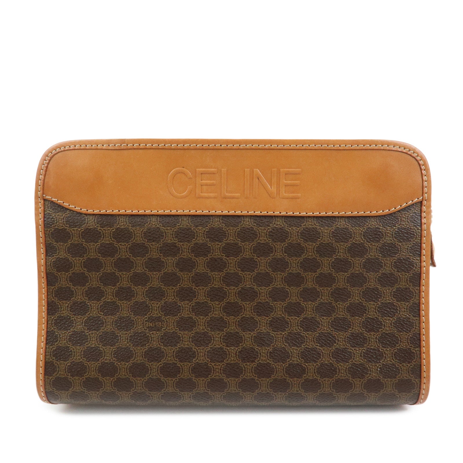 CELINE Macadam Leather Clutch Bag Accessory Pouch Brown