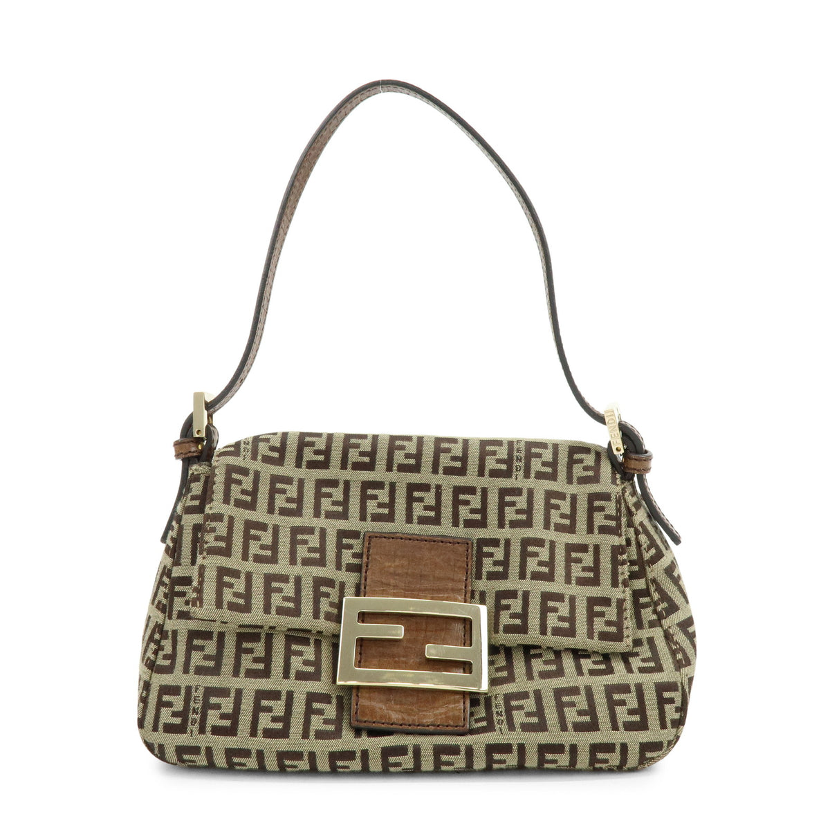 FENDI Mini Mamma Baguette Zucchino Canvas Leather Shoulder Bag 8BR180