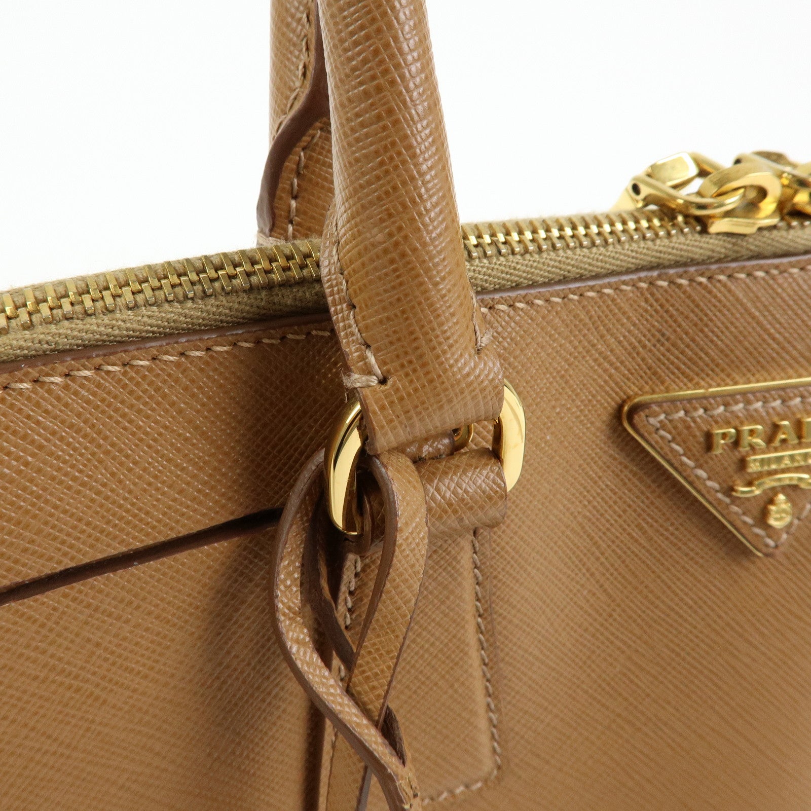 PRADA Triangle Logo Saffiano Leather Hand Bag Camel BL0837