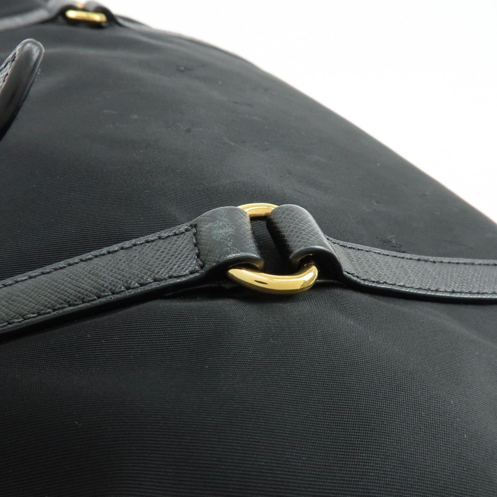 PRADA Logo Nylon Saffiano Leather Shoulder Bag Black 1BG253