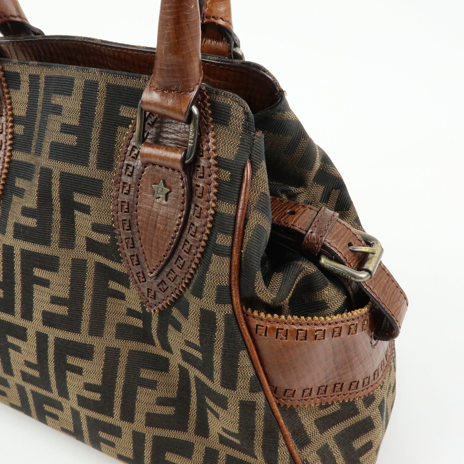 FENDI Zucca Etnico Canvas Leather Hand Bag Brown 8BN157
