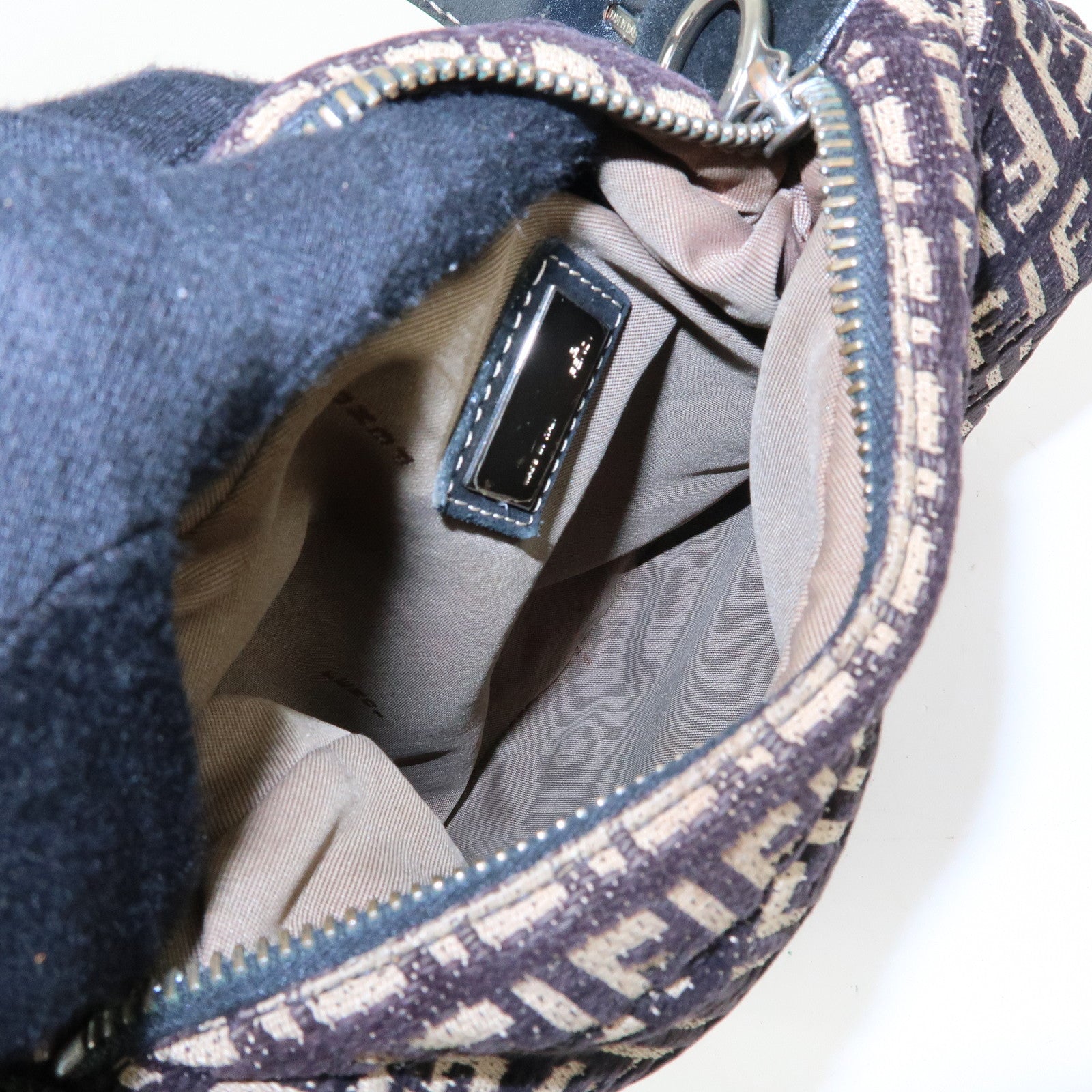 FENDI Zucchino Canvas Leather Shoulder Bag Hand Bag Black Beige