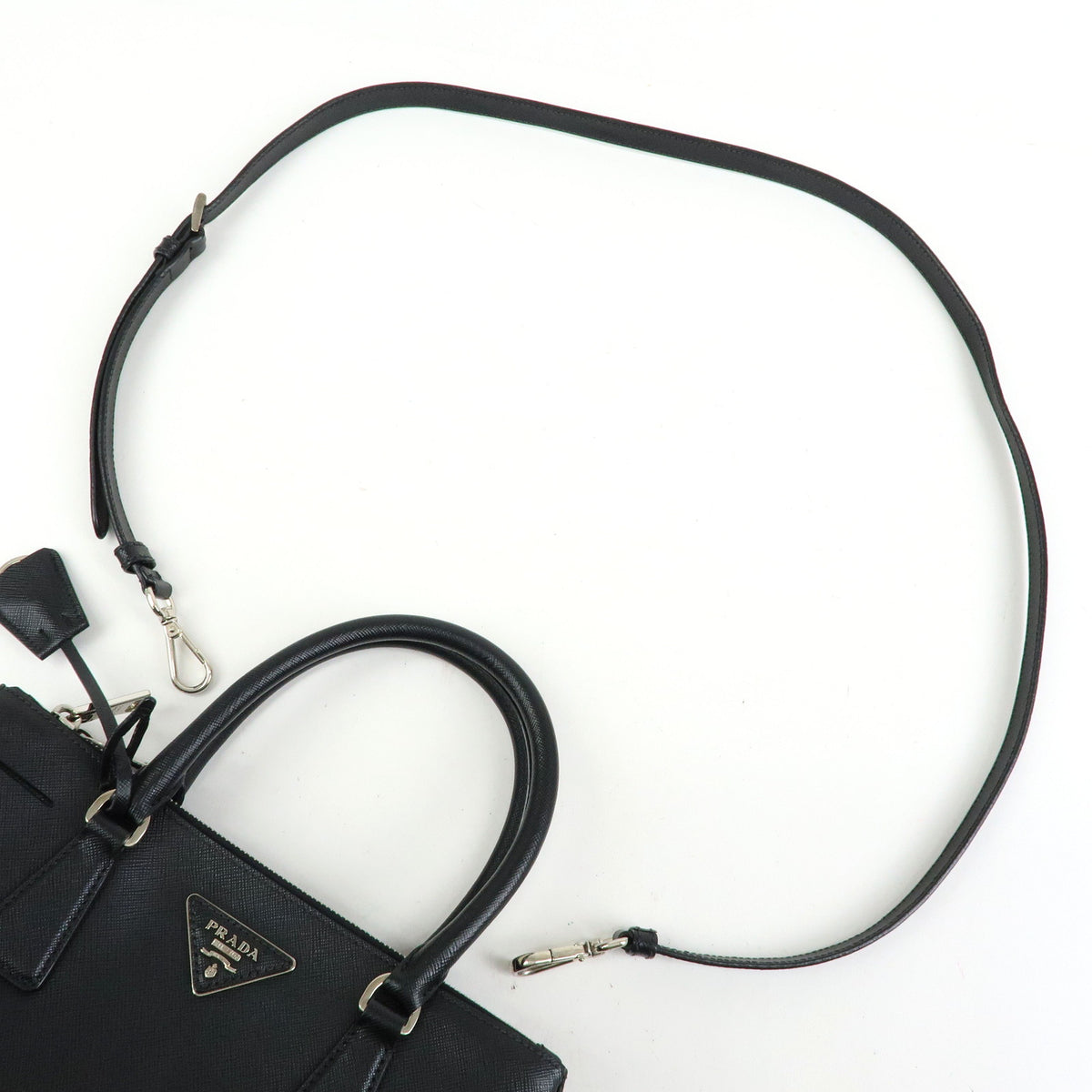 PRADA Galleria Triangle Logo Saffiano Leather 2way Bag Black 1BA801