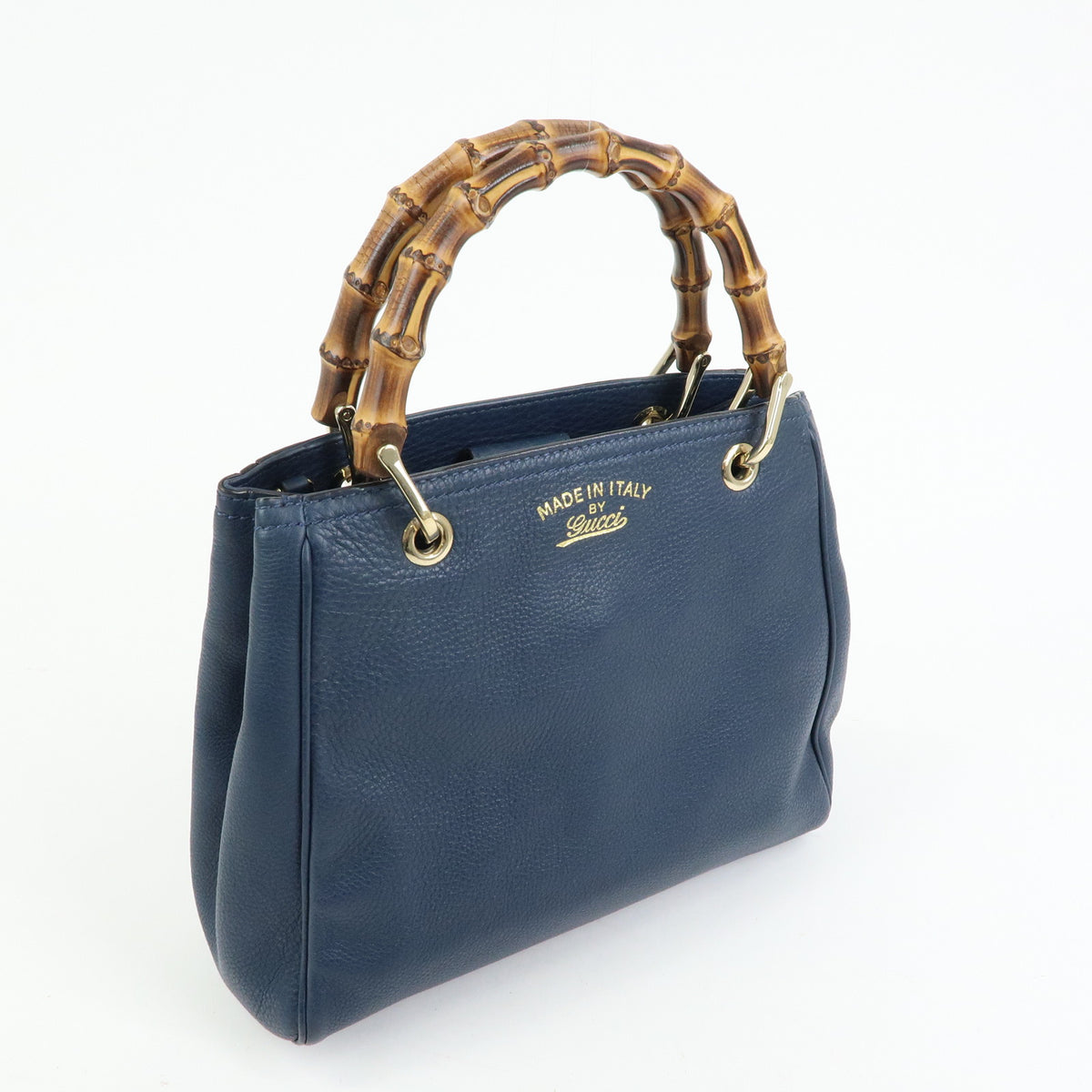 GUCCI Bamboo Shopper Small Leather 2Way Bag Tote Bag Navy 336032