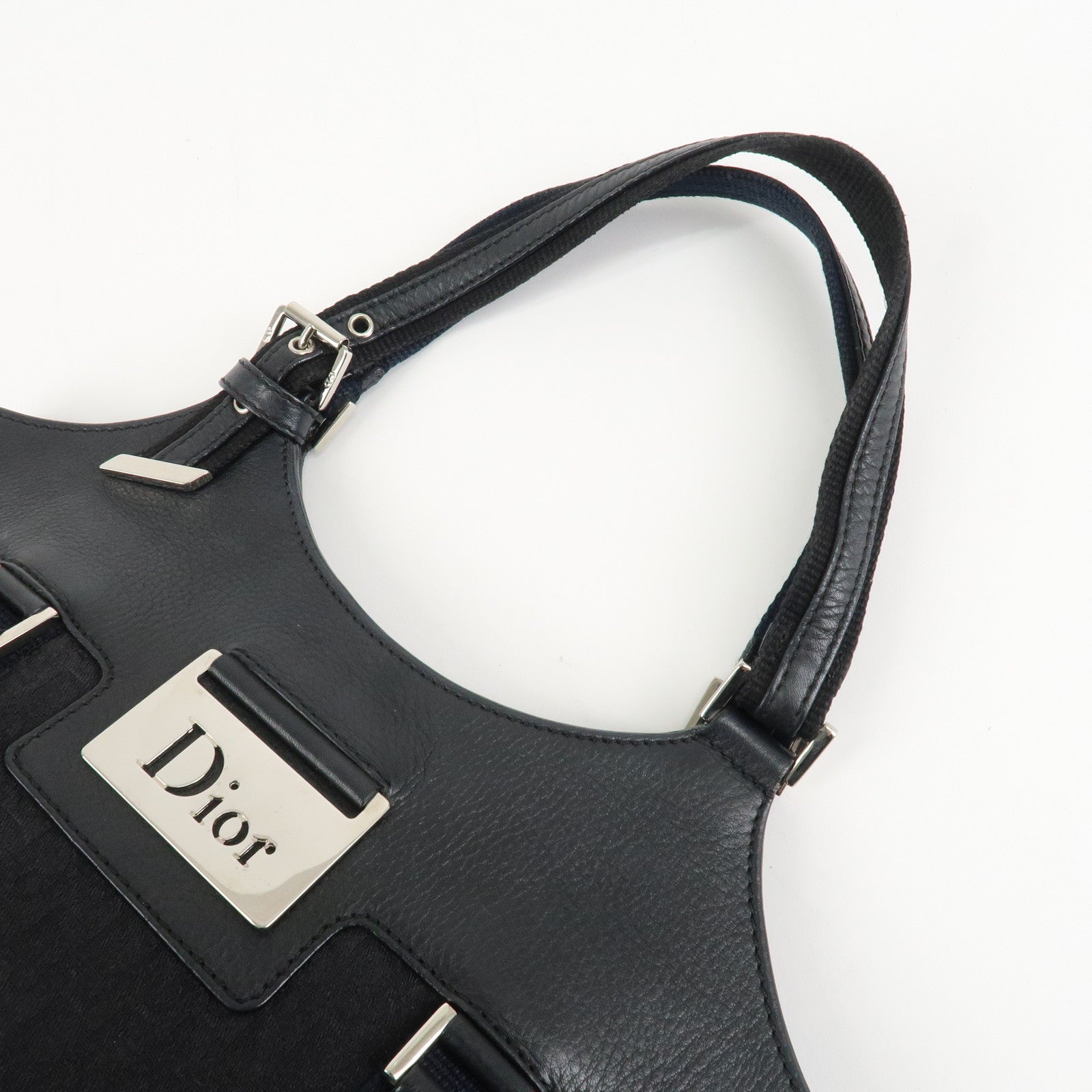 Christian Dior Street Chic Trotter Canvas Leather Tote Bag Black Used