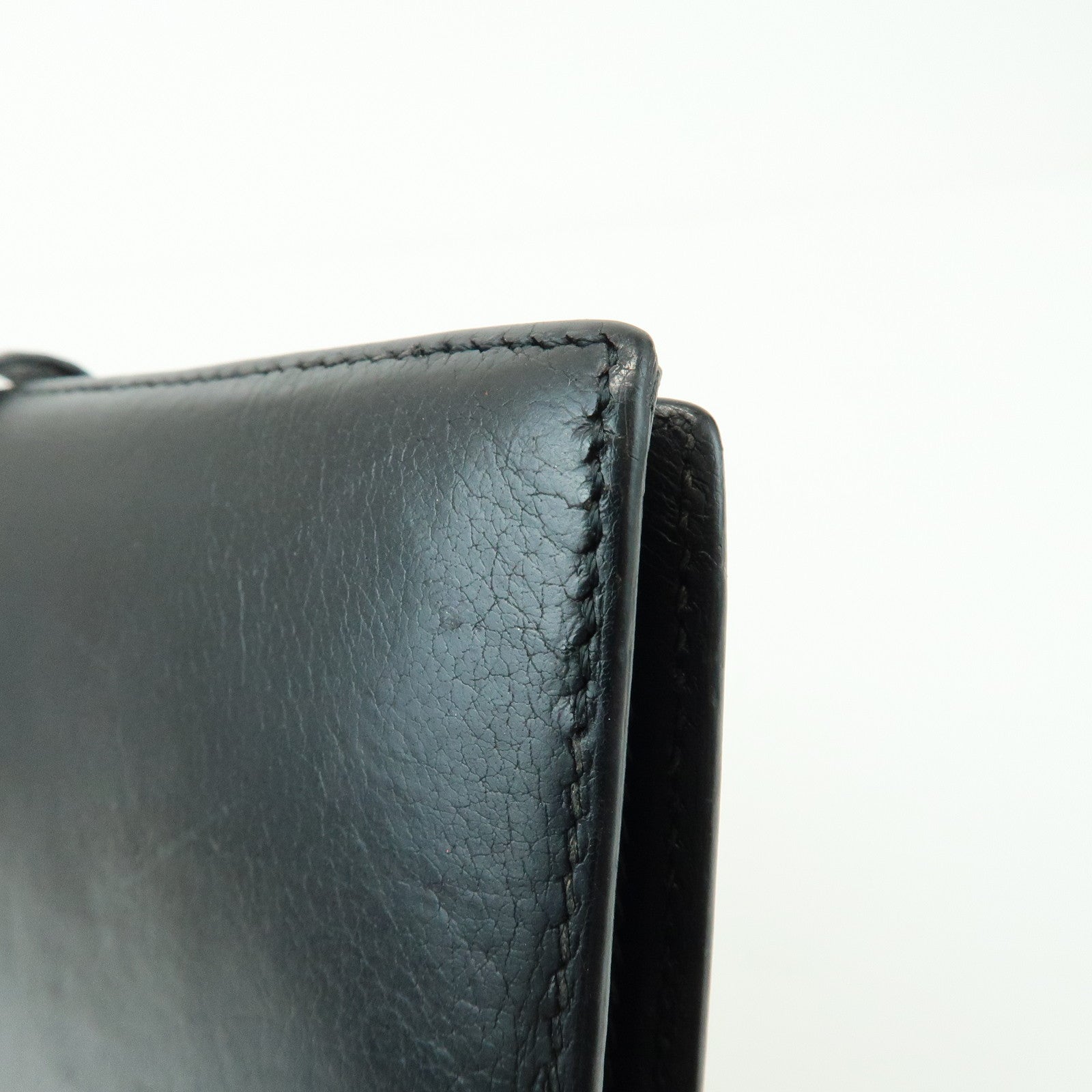 HERMES Bearn Calf Leather Bi-fold Long Wallet □I Stamped Black