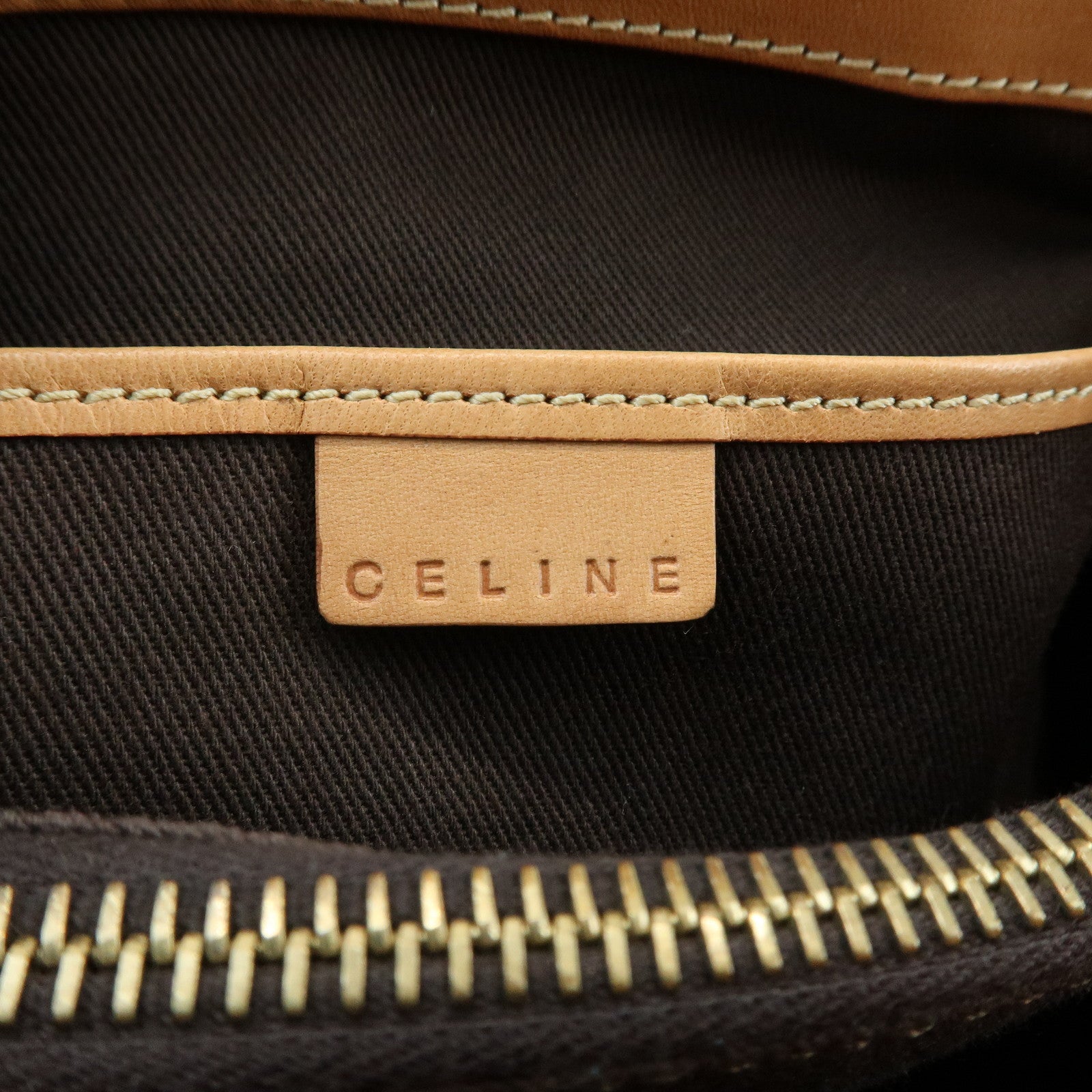 CELINE Macadam Leather Hand Bag Tote Bag Brown