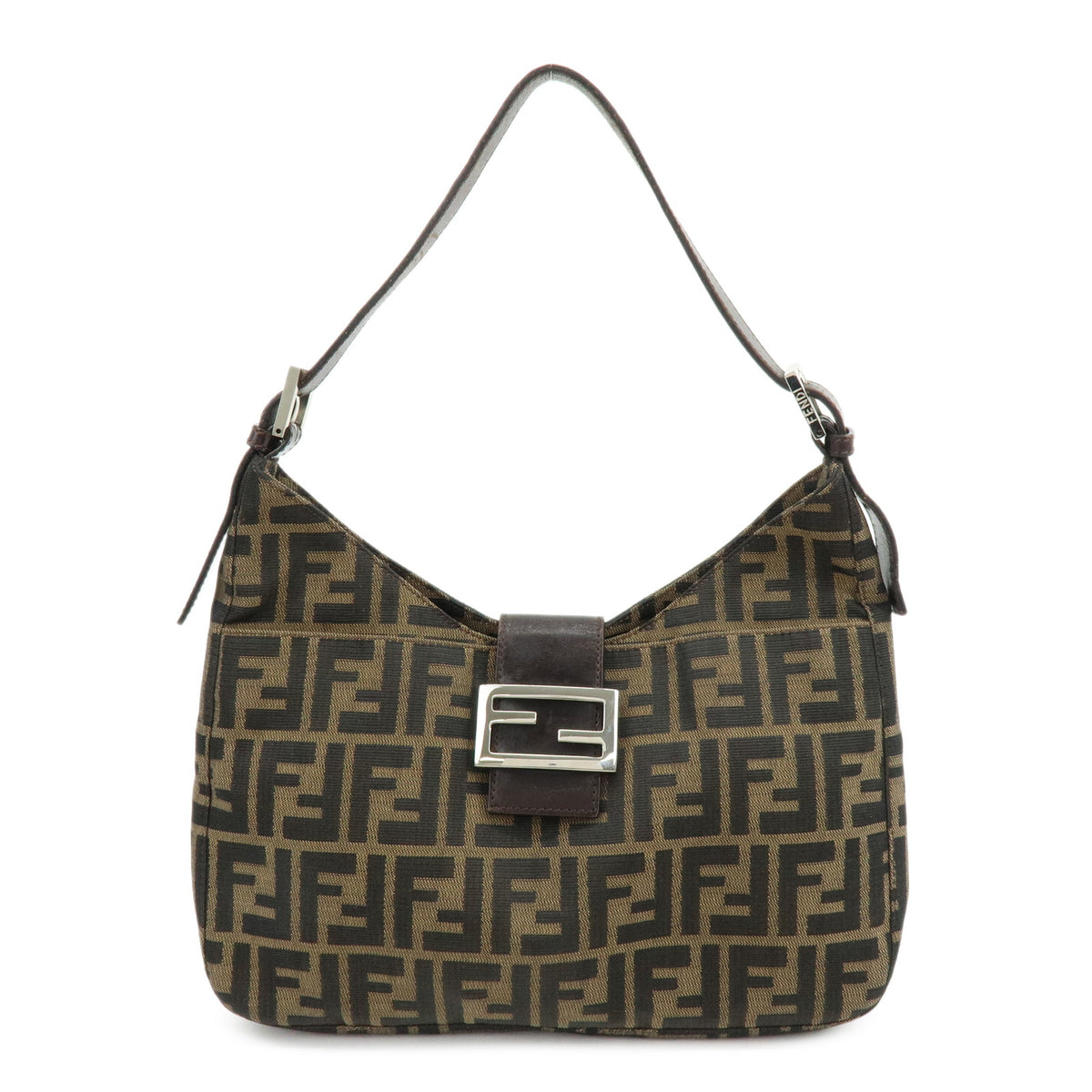 FENDI Zucca Canvas Leather Hand Bag Shoulder Bag Brown 26569
