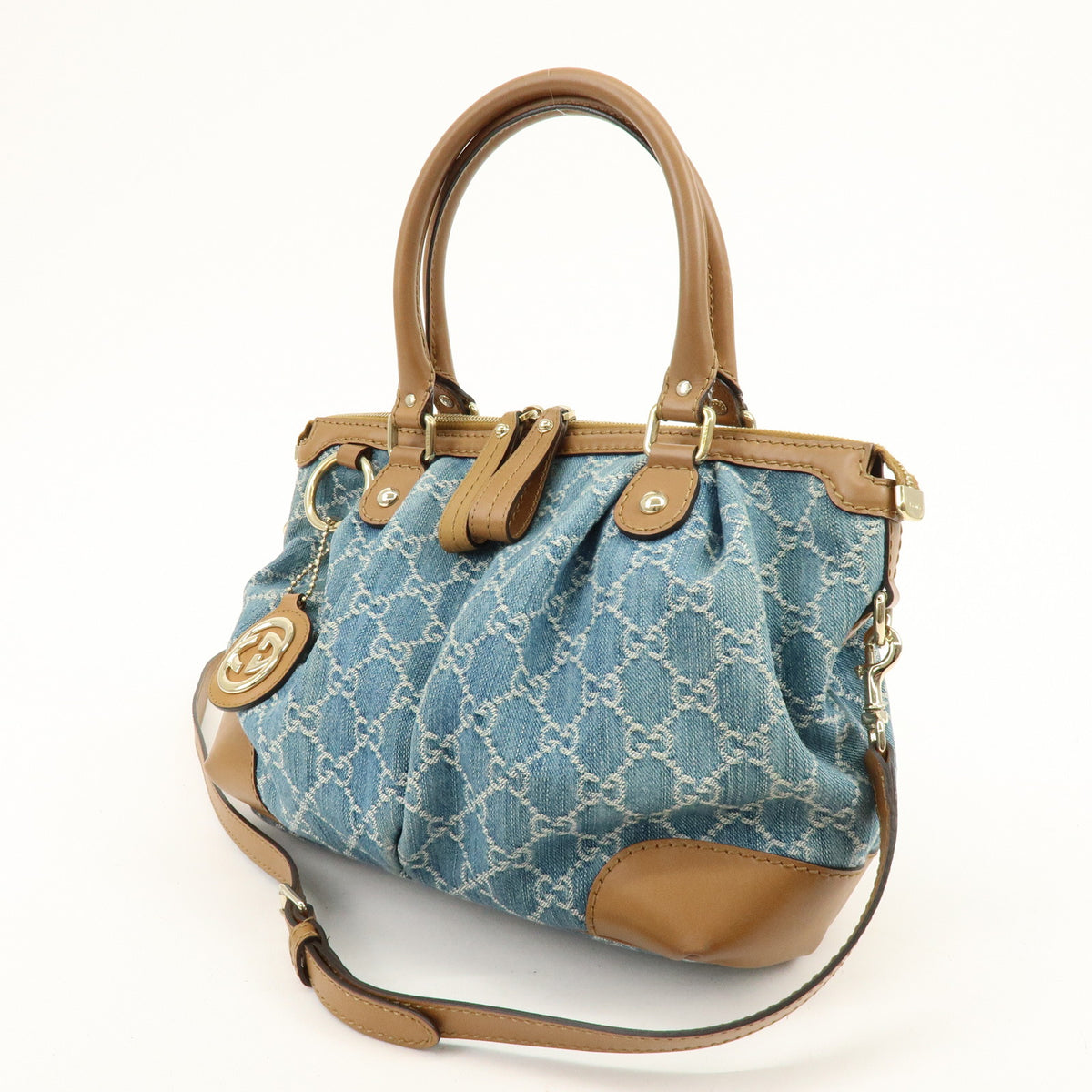 GUCCI Sukey GG Denim Leather 2Way Bag Shoulder Bag Blue 247902