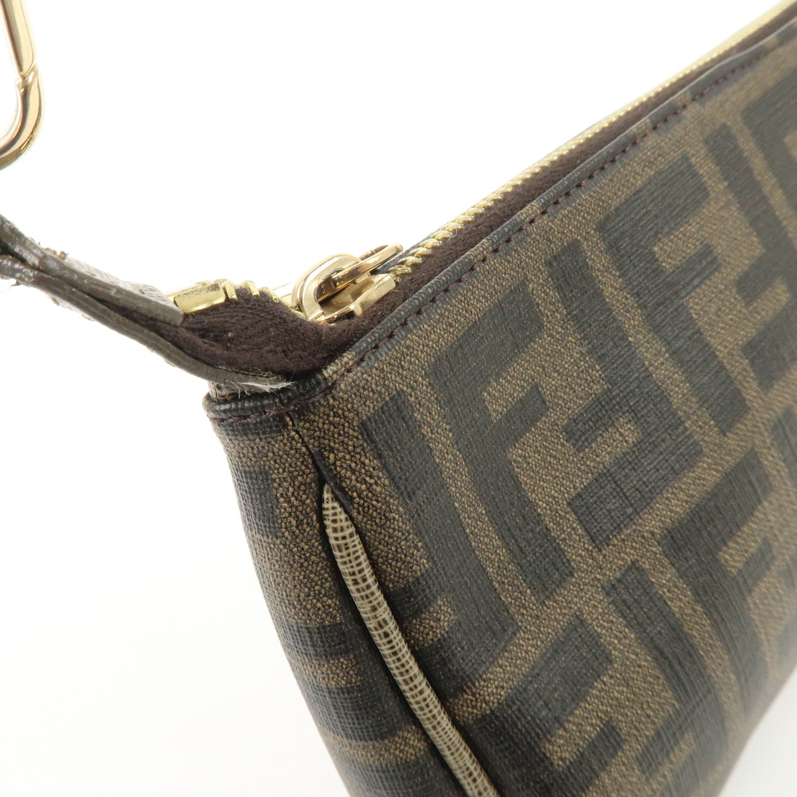 FENDI Zucca PVC Leather Chain Accessory Pouch Hand Bag Brown 8M0264 Used