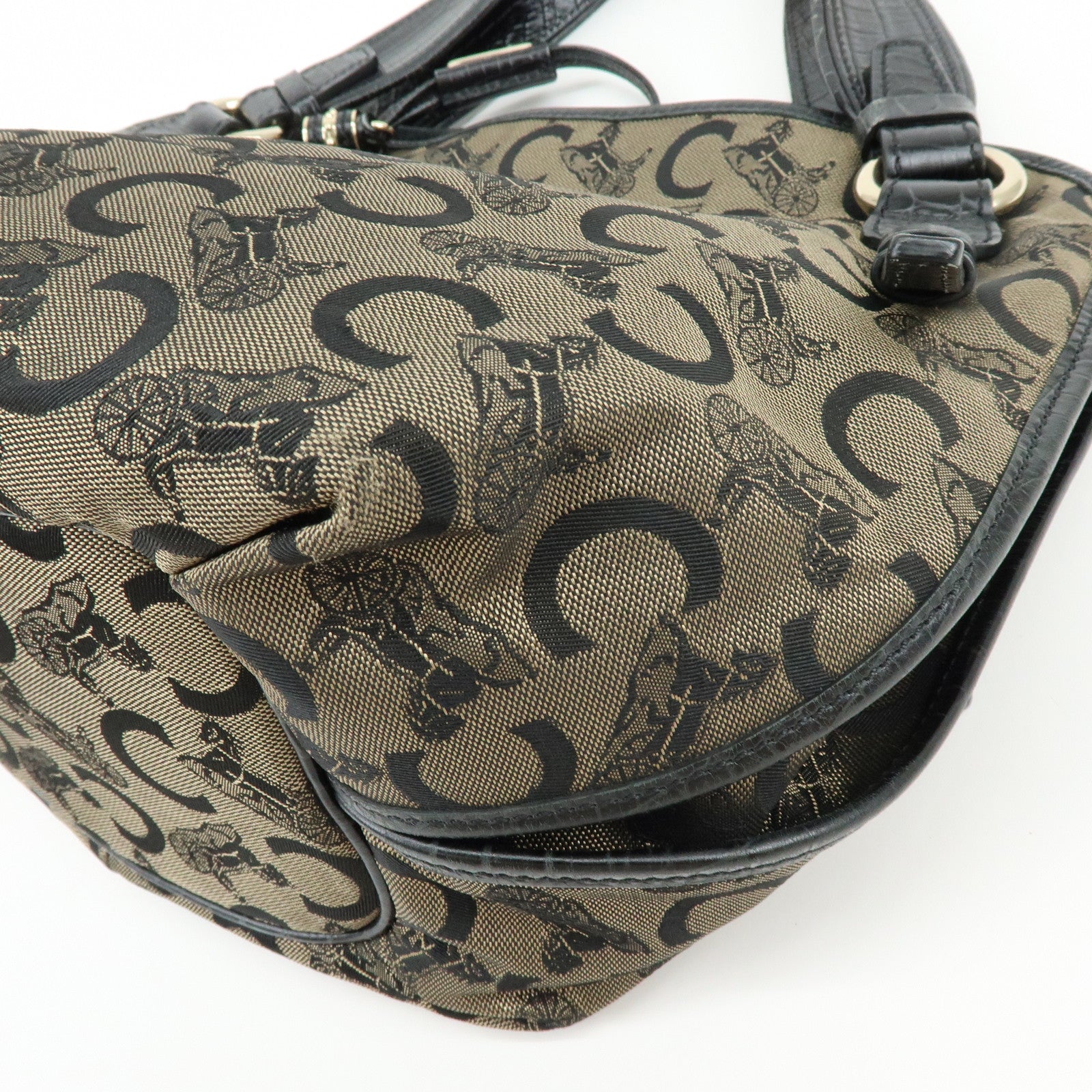 CELINE Bitter Sweet C Sulky Canvas Leather Hand Bag Shoulder Bag Brown