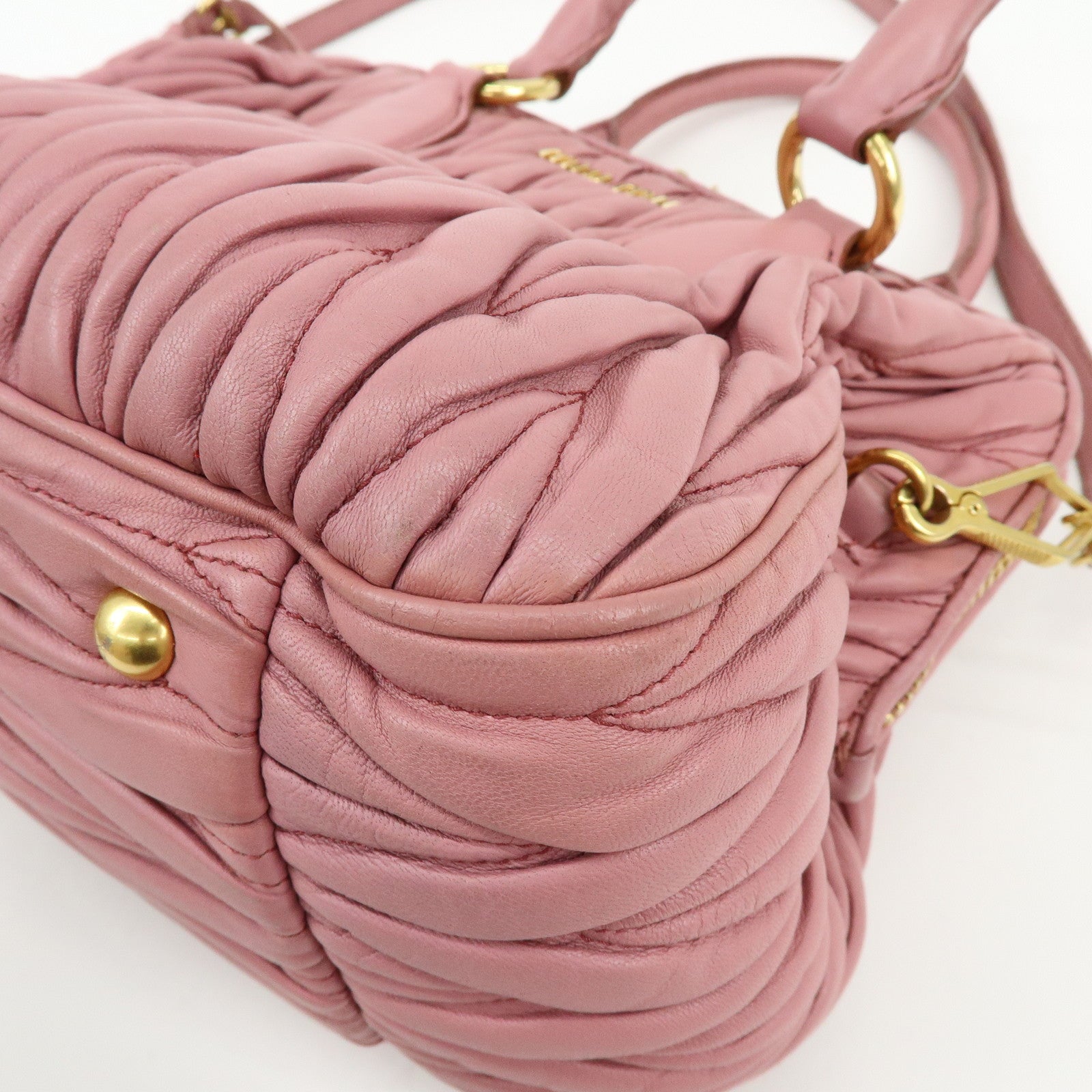 MIU MIU Matelasse Nappa Leather 2Way Hand Bag Shoulder Bag Pink RLN059