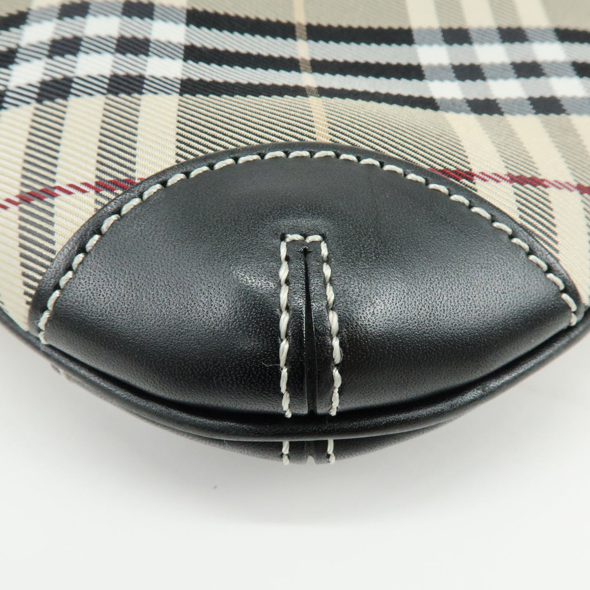 BURBERRY Blue Label Nova Plaid Canvas Leather Shoulder Bag Beige Black