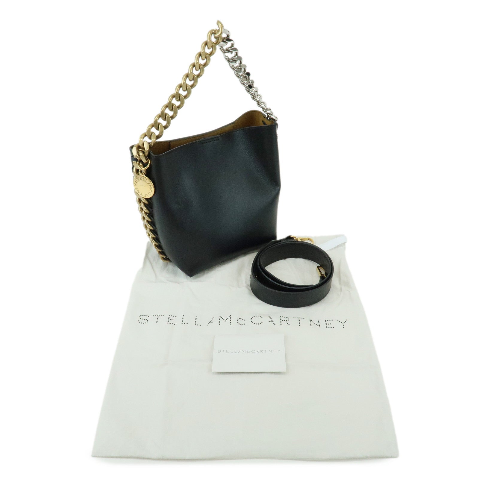 STELLA MCCARTNEY Faux Leather Frayme Bucket 2Way Hand Bag Black