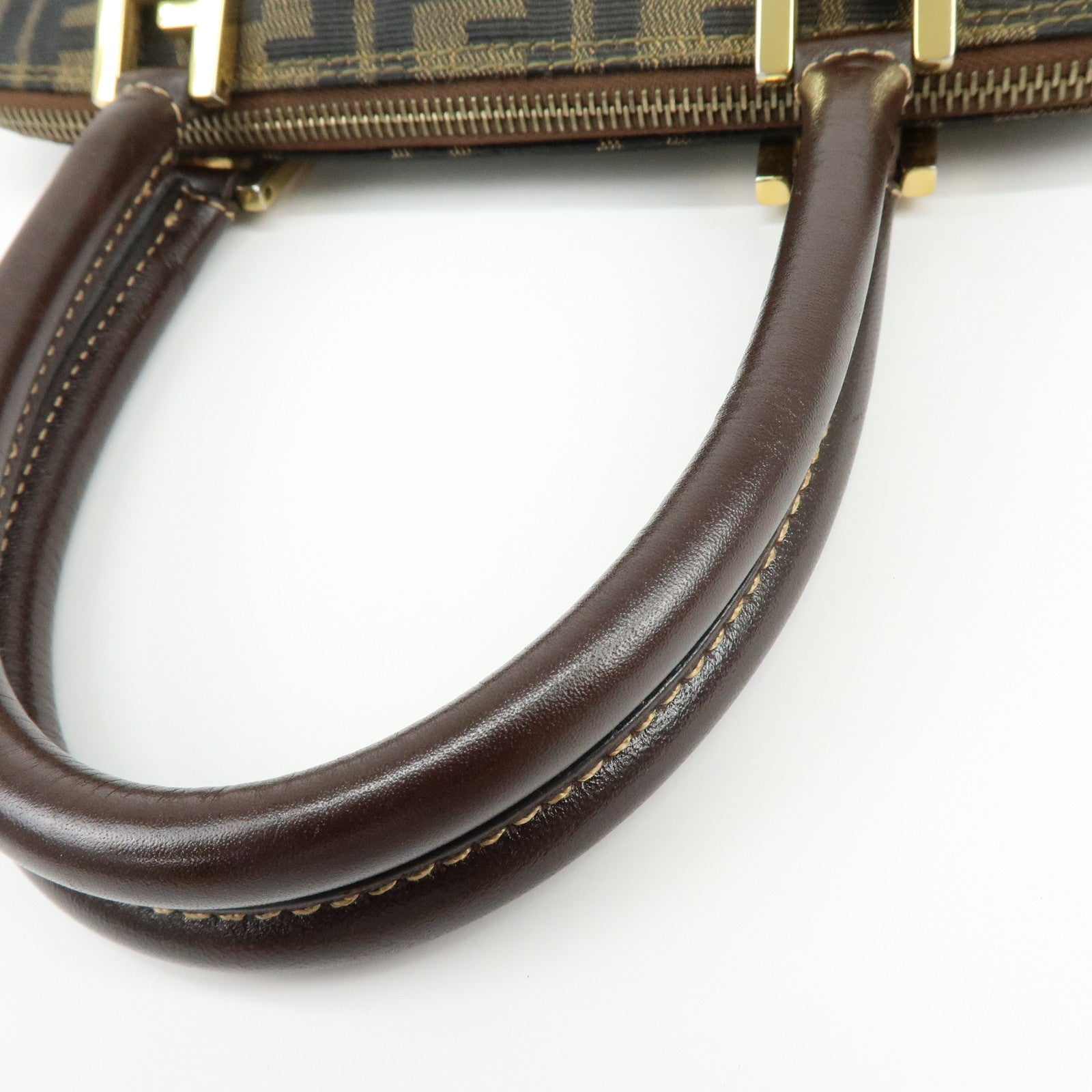 FENDI Zucca Canvas Leather 2Way Bag Hand Bag Shoulder Bag Brown Black